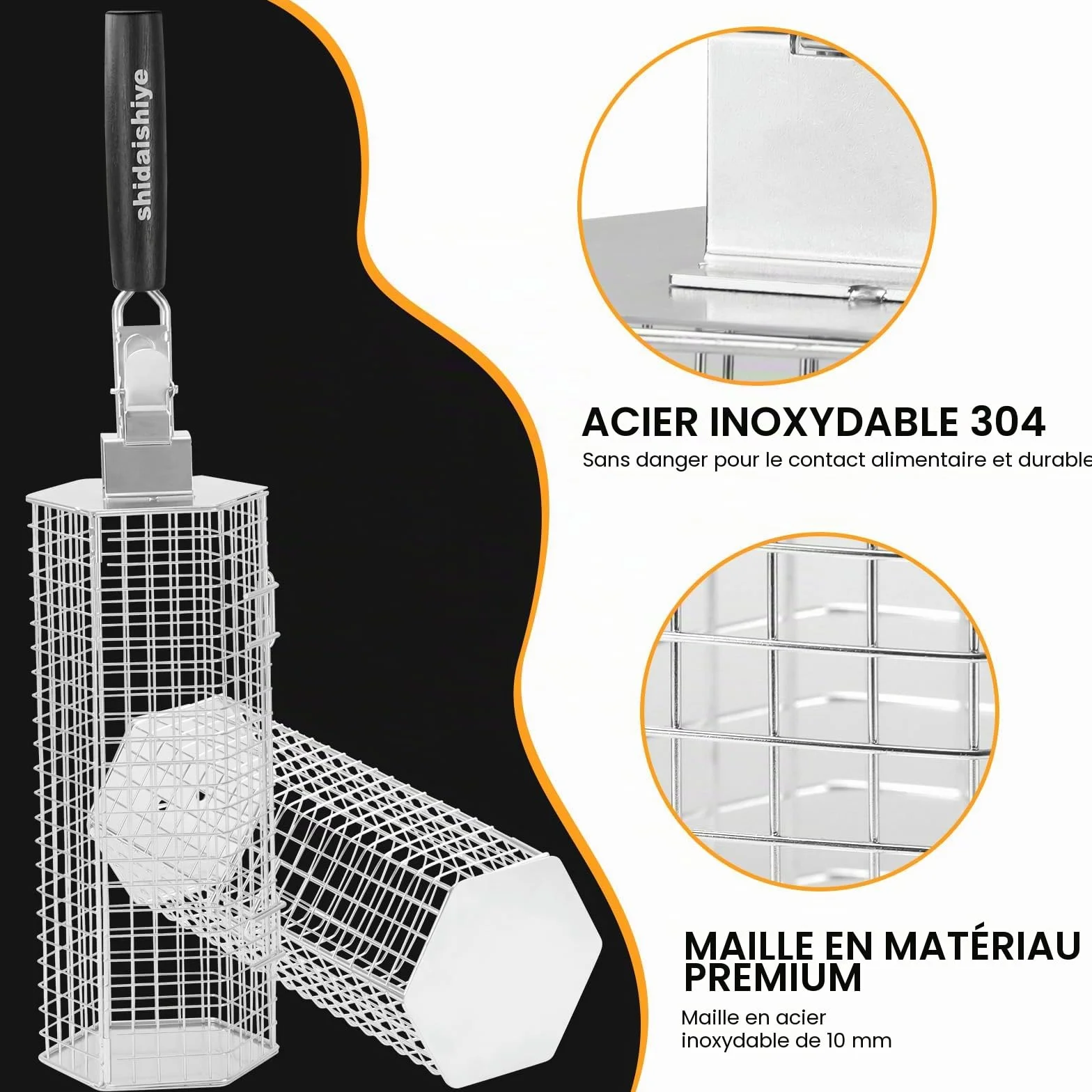 Panier à Barbecue Acier Inoxydable 304 Poignée Détachable 2 Pièces Ustensiles Grill Cuisine Exterieur Camping