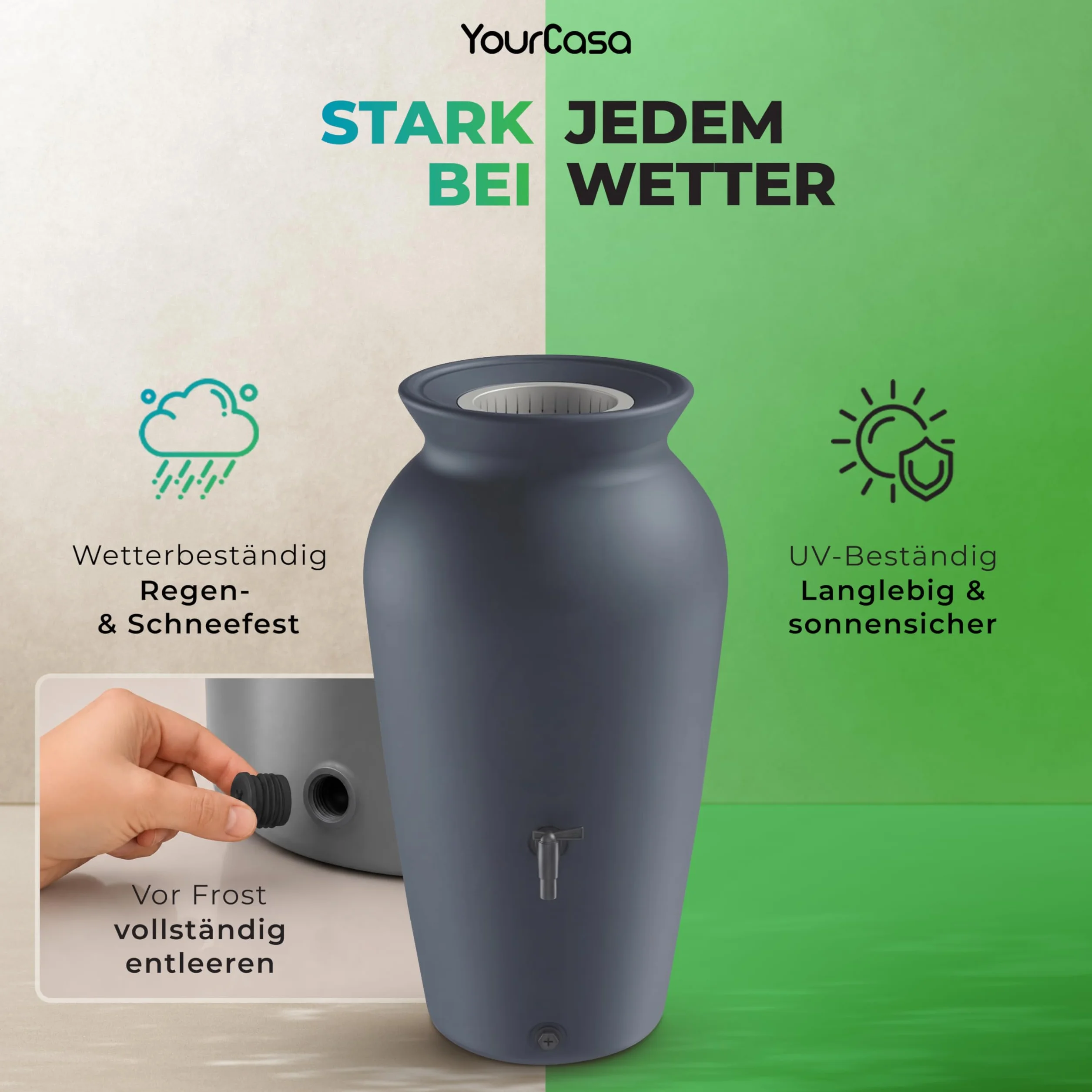YourCasa DropCatcher Récupérateur d'eau de pluie 230 l plastique résistant au gel gris