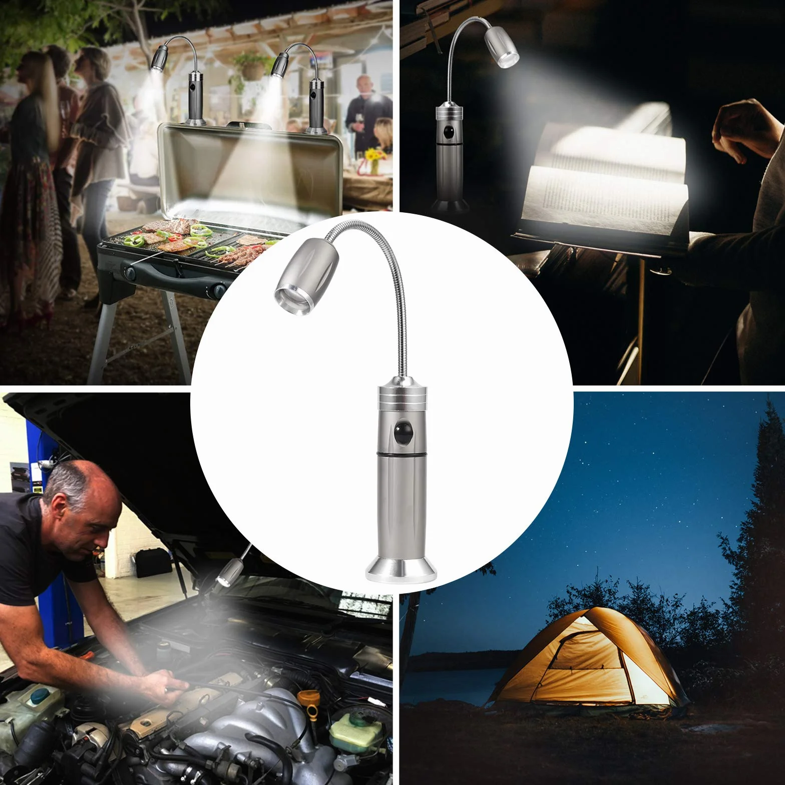 Justech Lampe pour Barbecue Rechargeable avec Base Magnétique et Col de Cygne Flexible à 360° Grill Light
