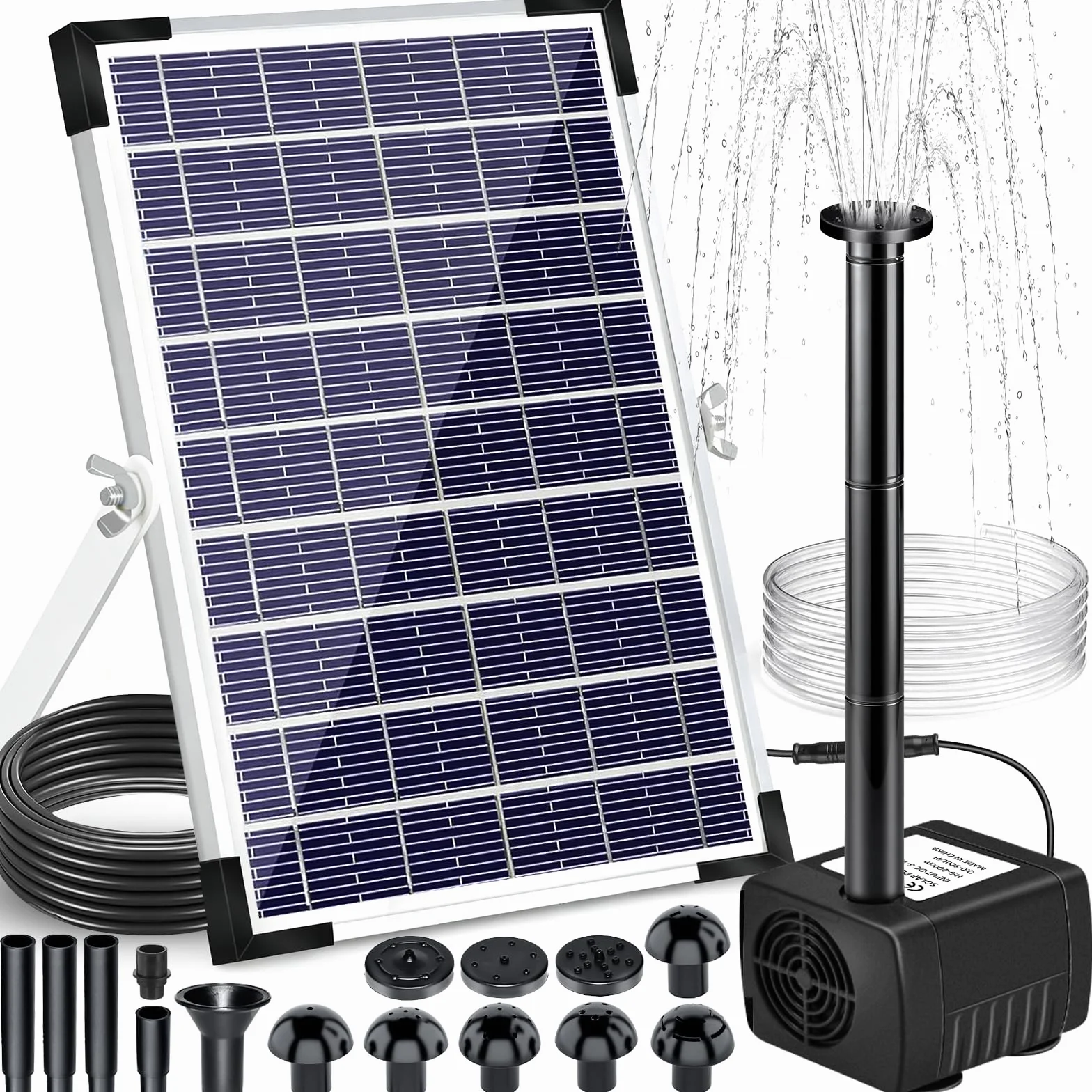 Fontaine Solaire 5W Pompe à Eau Extérieure avec 8 Buses Tuyau 1,5 M pour Bassin Bain d'oiseaux Étang Piscine Jardin