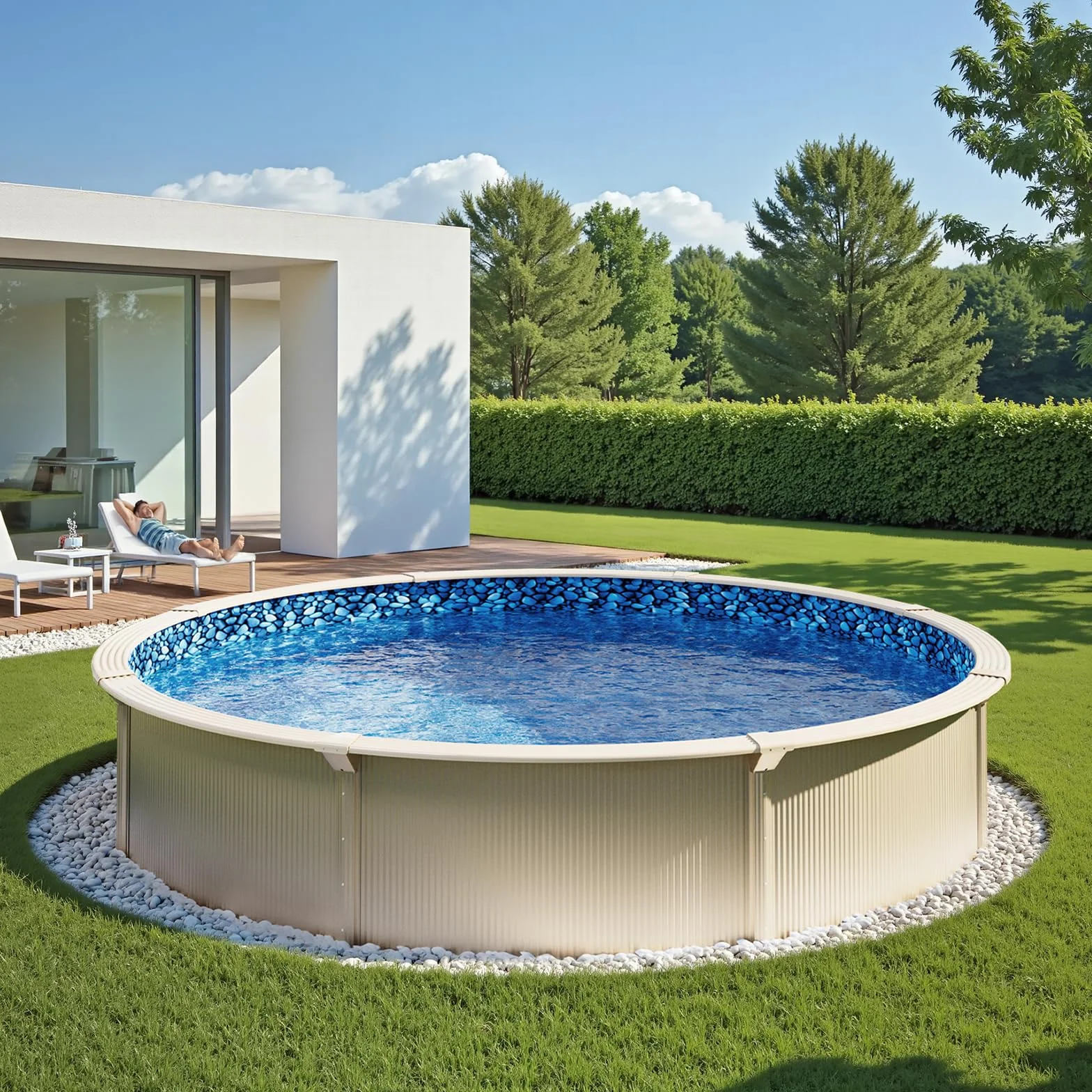 VEVOR Revêtement de Piscine Ronde 732x147 cm Chevauchement Vinyle Calibre Standard Résiste à l'usure