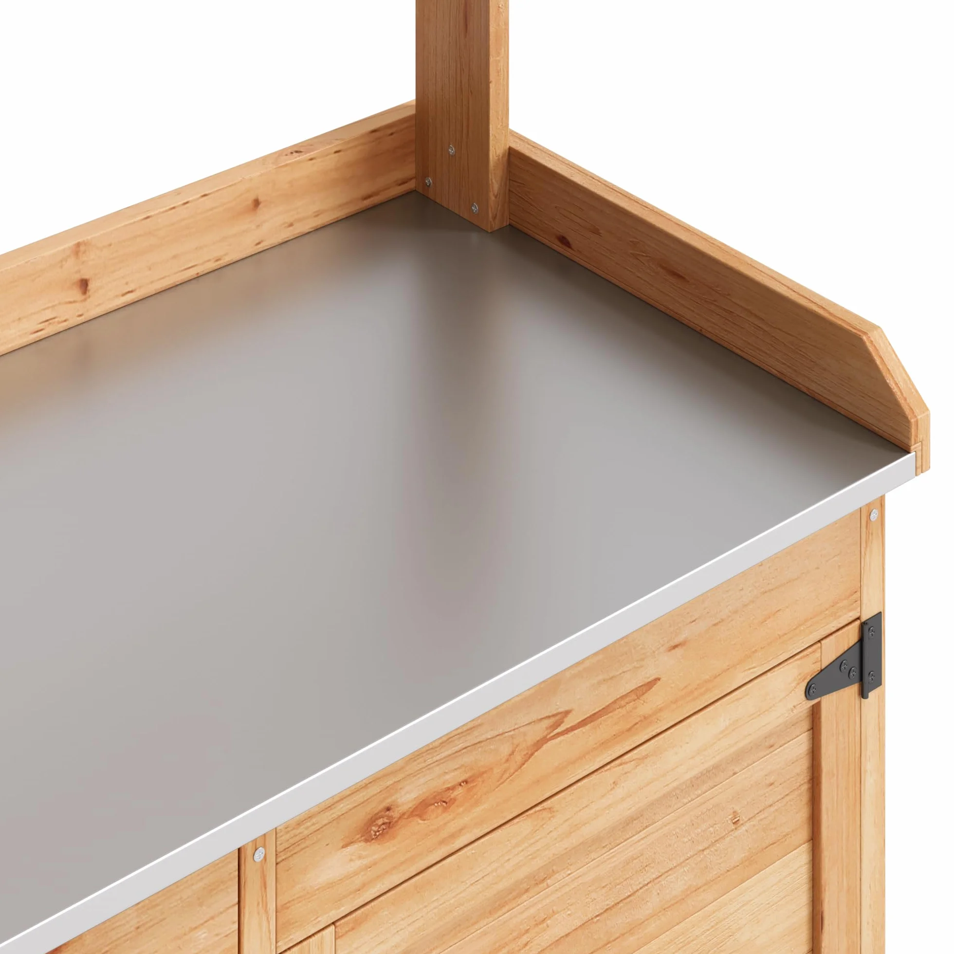 Table de Jardinage en Bois avec Plan de Travail Galvanisé 112x46x125 cm Naturel