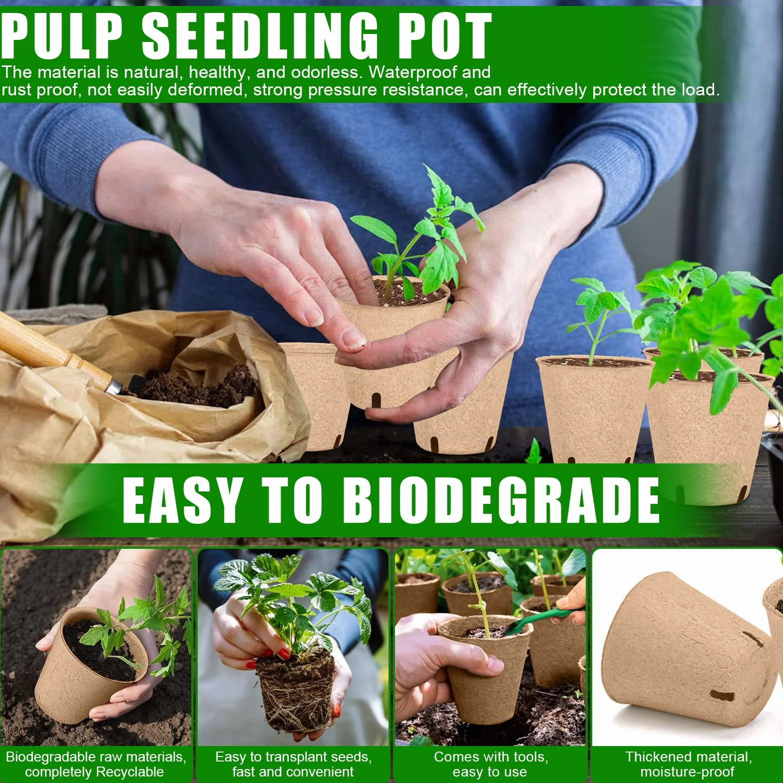 Godets pour Semis 8cm, 50 Pièces Kit de Pots de Semis en Fibre Biodégradable avec Étiquettes et Outils