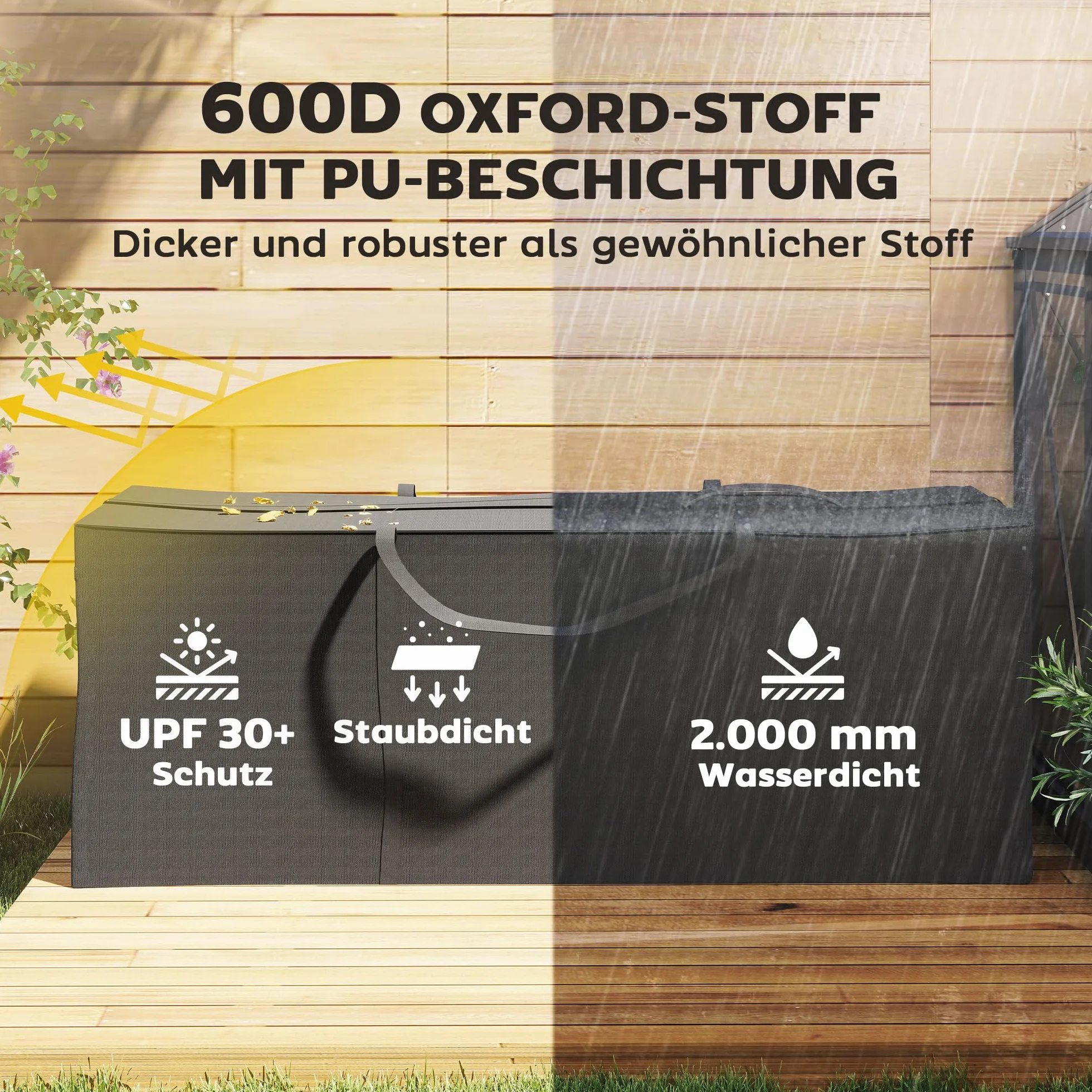 Outsunny Sac de rangement pour coussins de jardin, housse de protection imperméable Oxford 600D avec fermeture éclair