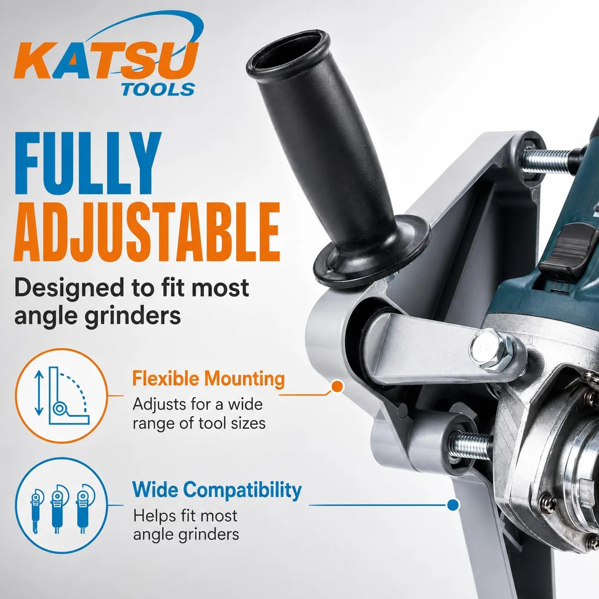 KATSU Support pour Meuleuse d'Angle - Ø 100mm à 125mm Base en Fonte Robuste de Support de Tronçonnage pour Meuleuse électrique avec 11 Disques de Coupe en Bois et en Acier 105422