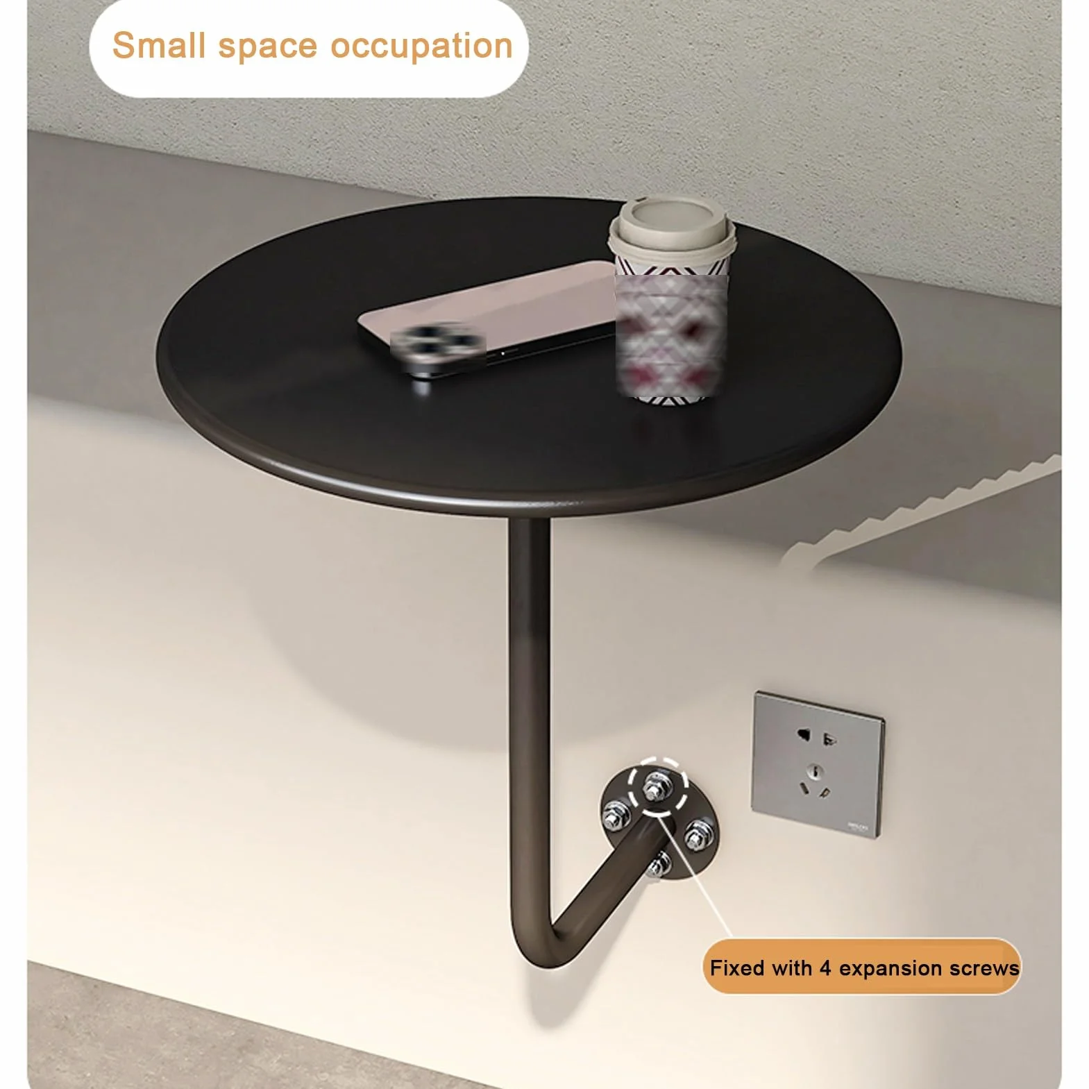 Petite Table de Bistrot Ronde Murale avec Étagères Flottantes, Métal Support en L pour Salon, Salle à Manger