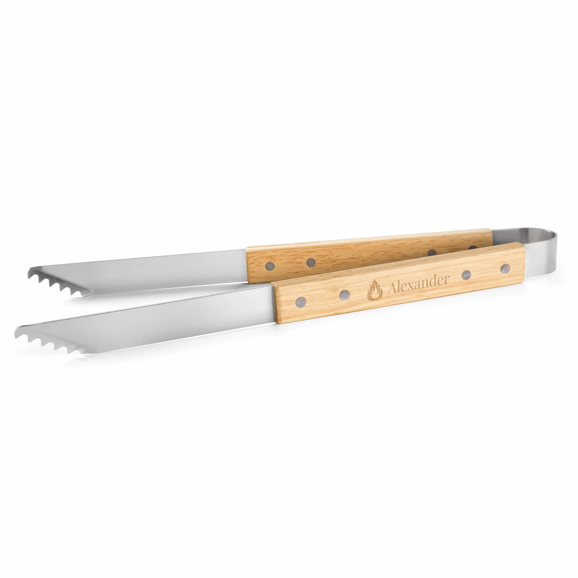Pince à Barbecue personnalisée en Acier Inoxydable avec Manche en Bois Gravé