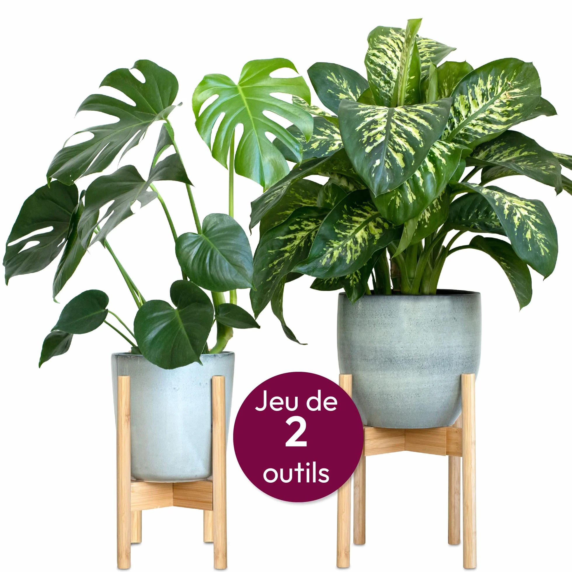 Gadgy Support pour Plantes Intérieur Bambou Réglable Ensemble 2 Pièces Pots Ø 20-30 cm Décoration Maison Moderne