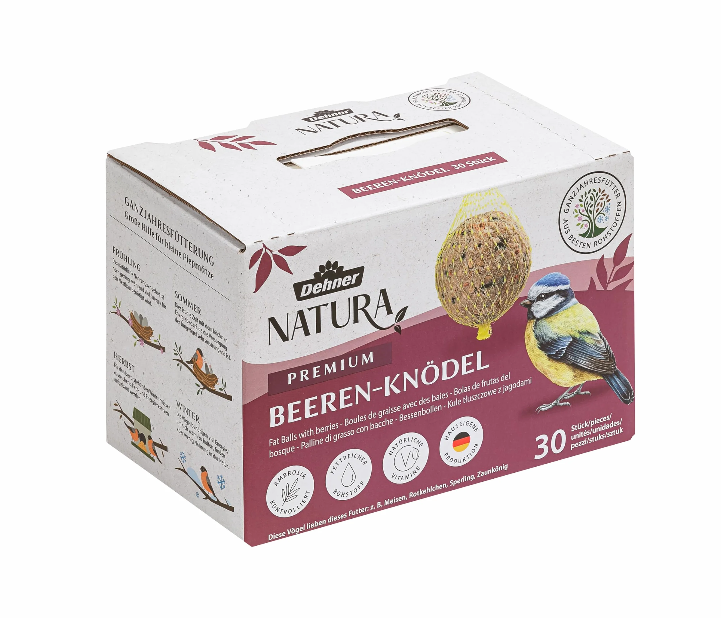 Dehner Natura Nourriture pour Oiseaux Sauvages, Boules de Graisse aux Baies, 30 pièces 90 g (2,7 kg)