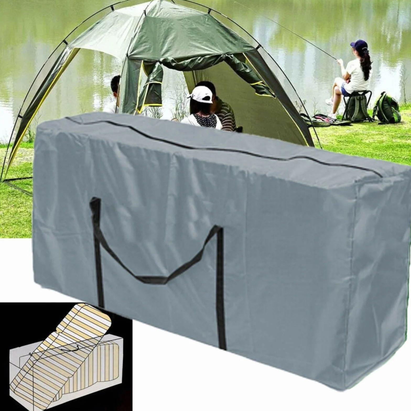 Housse de rangement pour coussin de jardin Oxford 210D imperméable résistant aux UV 173 x 76 x 51 cm