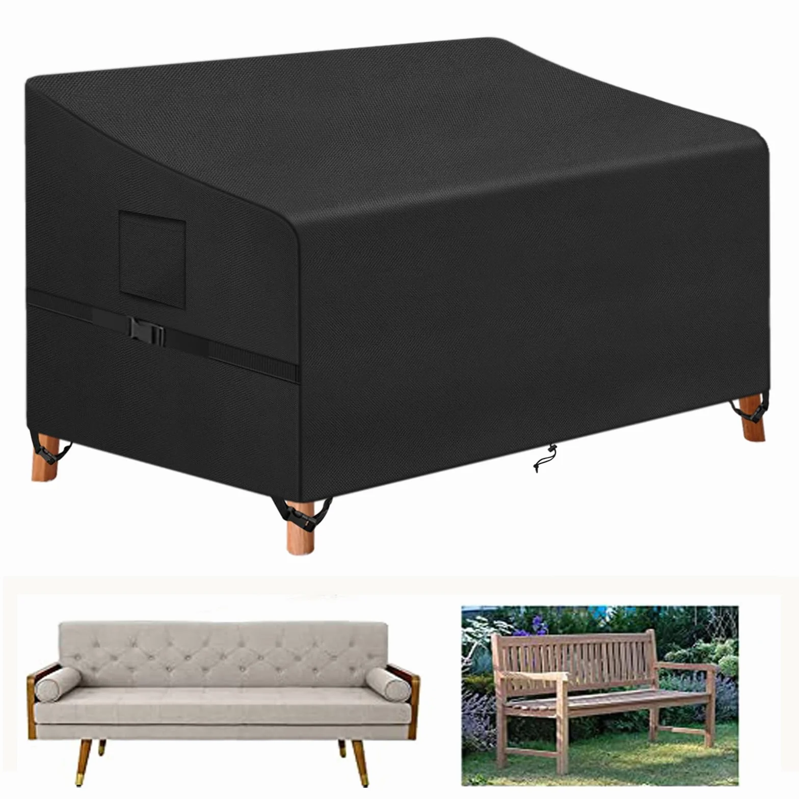 Kovshuiwe Housse Banc de Jardin 4 Places 420D Oxford 163x66x63/89 cm