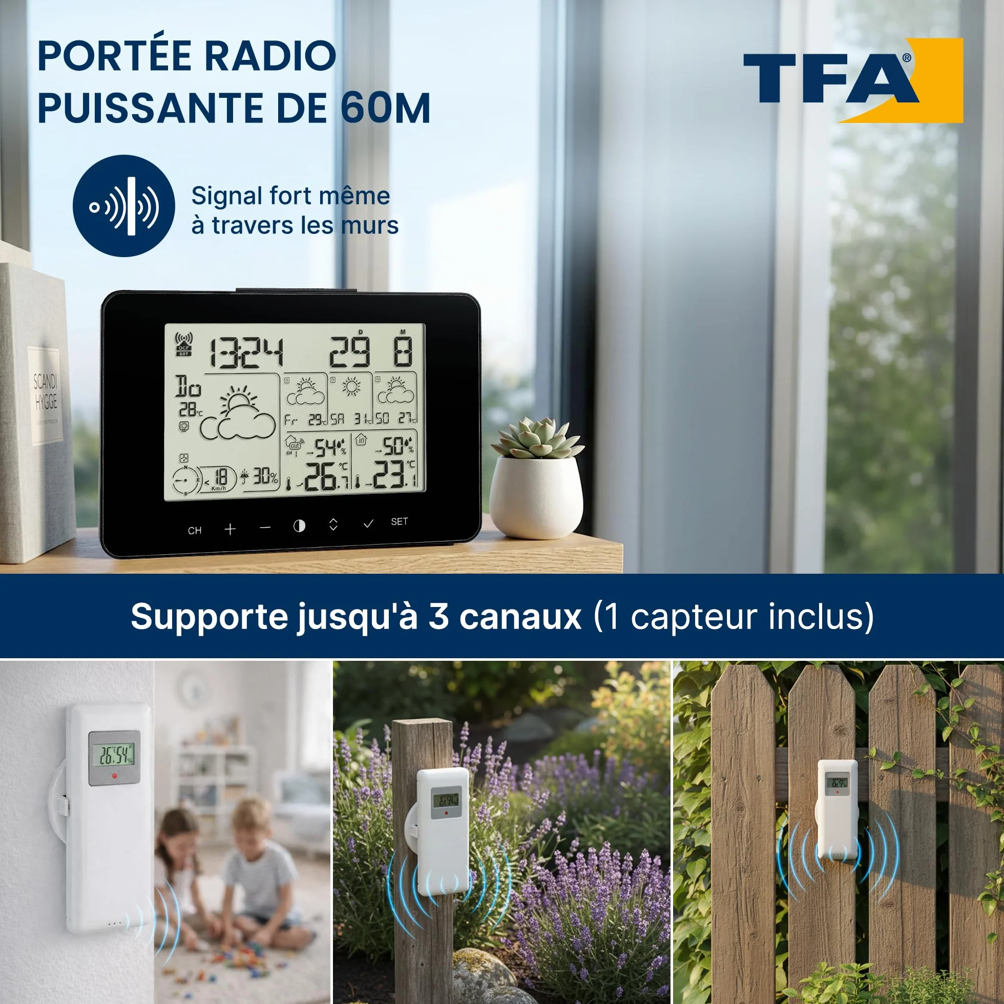 Station météo TFA Dostmann METEOTIME PRIMO 35.1156.01 pour 90 régions Europe probabilité pluie force vent noir