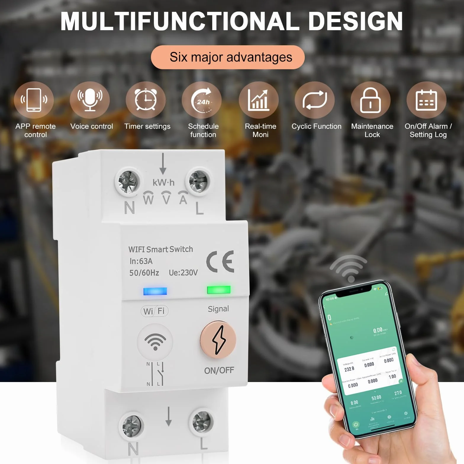Disjoncteur wifi 63A TUYA commande vocale compteur d'énergie AC80-300V disjoncteur intelligent Interrupteur connecté à distance Protection contre les surcharges de surintensité