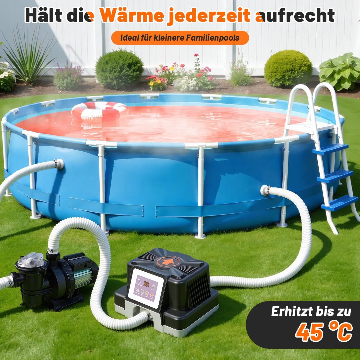Daromigo Chauffage de piscine électrique 3000 W avec affichage numérique, réglage 37-45 °C, protection FI