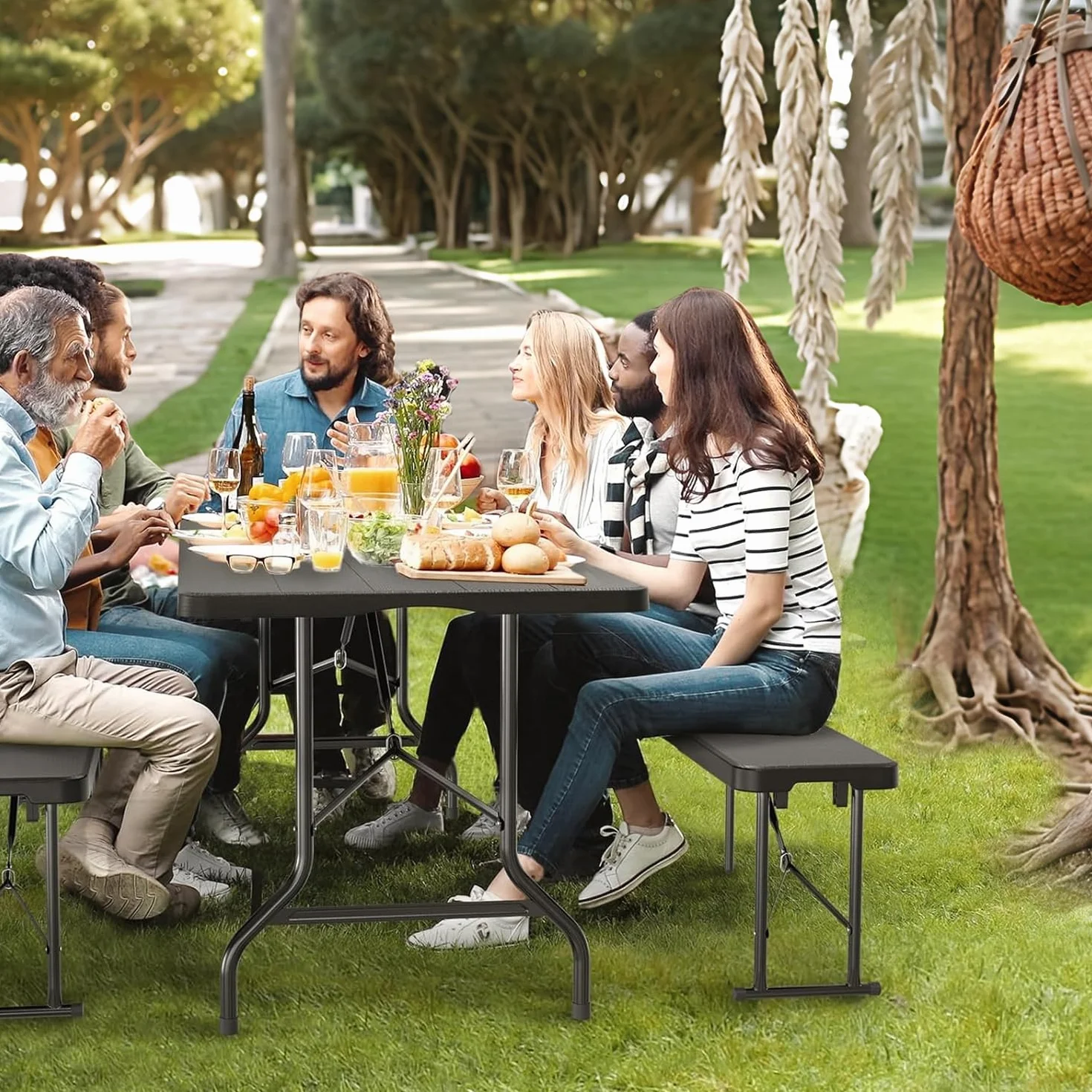 Ensemble Table et 2 Bancs Pliante Table de Jardin 6-8 Personnes Camping Exterieur
