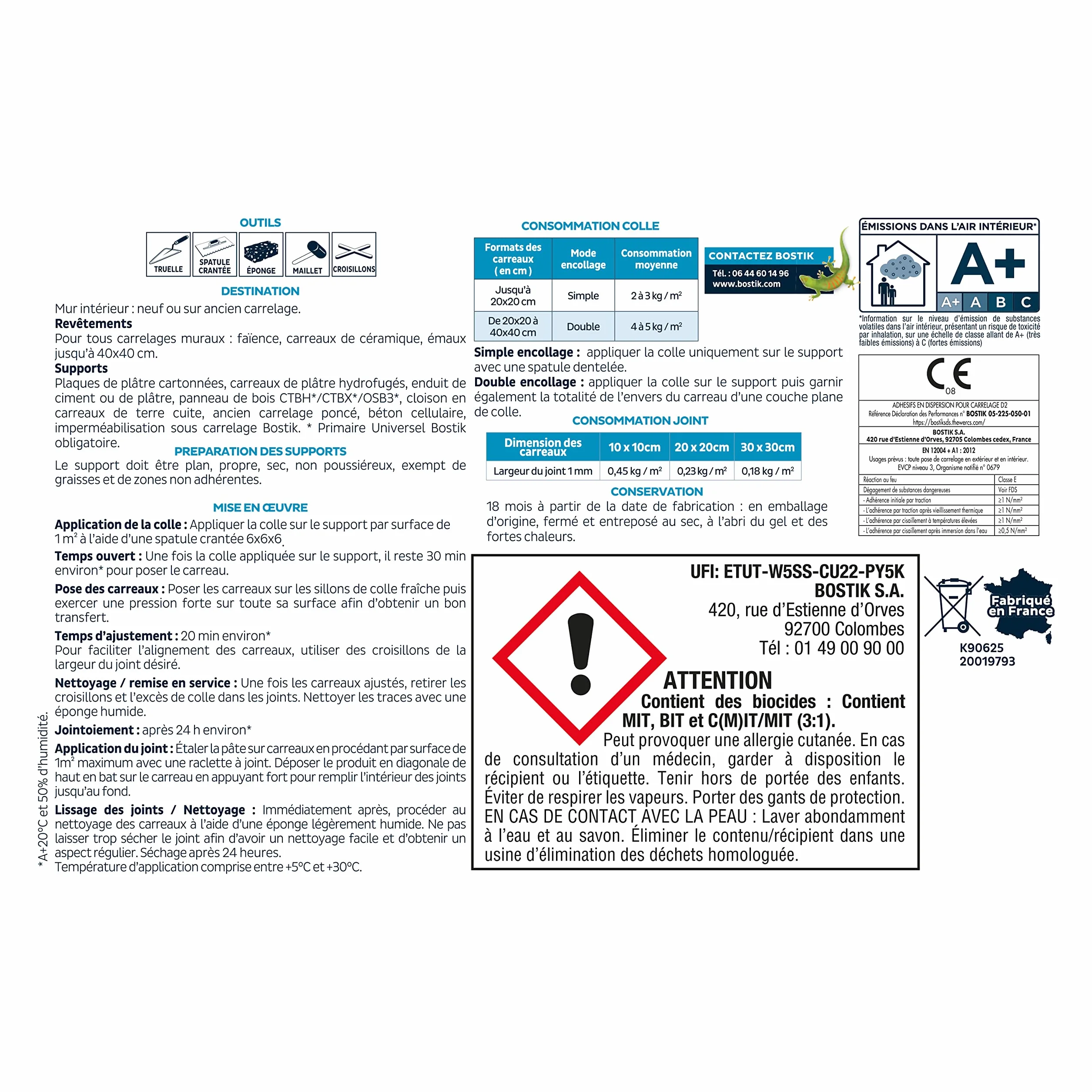 Bostik Colle Pâte et Joint 2 en 1 – Colle Carrelage Murale et Joint de Carrelage Prêt à l’Emploi – Idéale pour Cuisine et Salle de Bain – Blanc – Seau de 1,5 kg