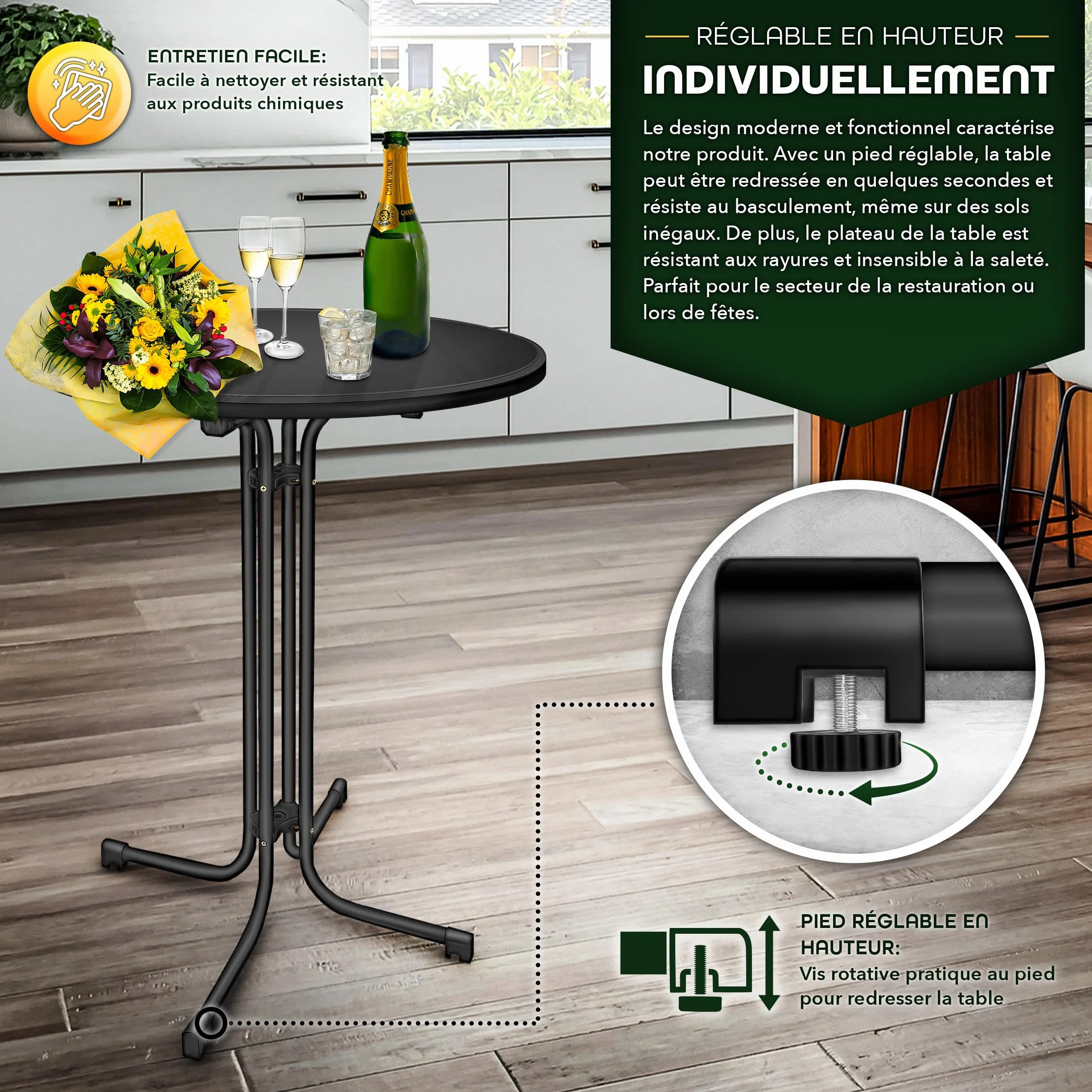 Tillvex Table haute Gastro pliable 70 cm - Table de bistrot ronde résistante aux intempéries