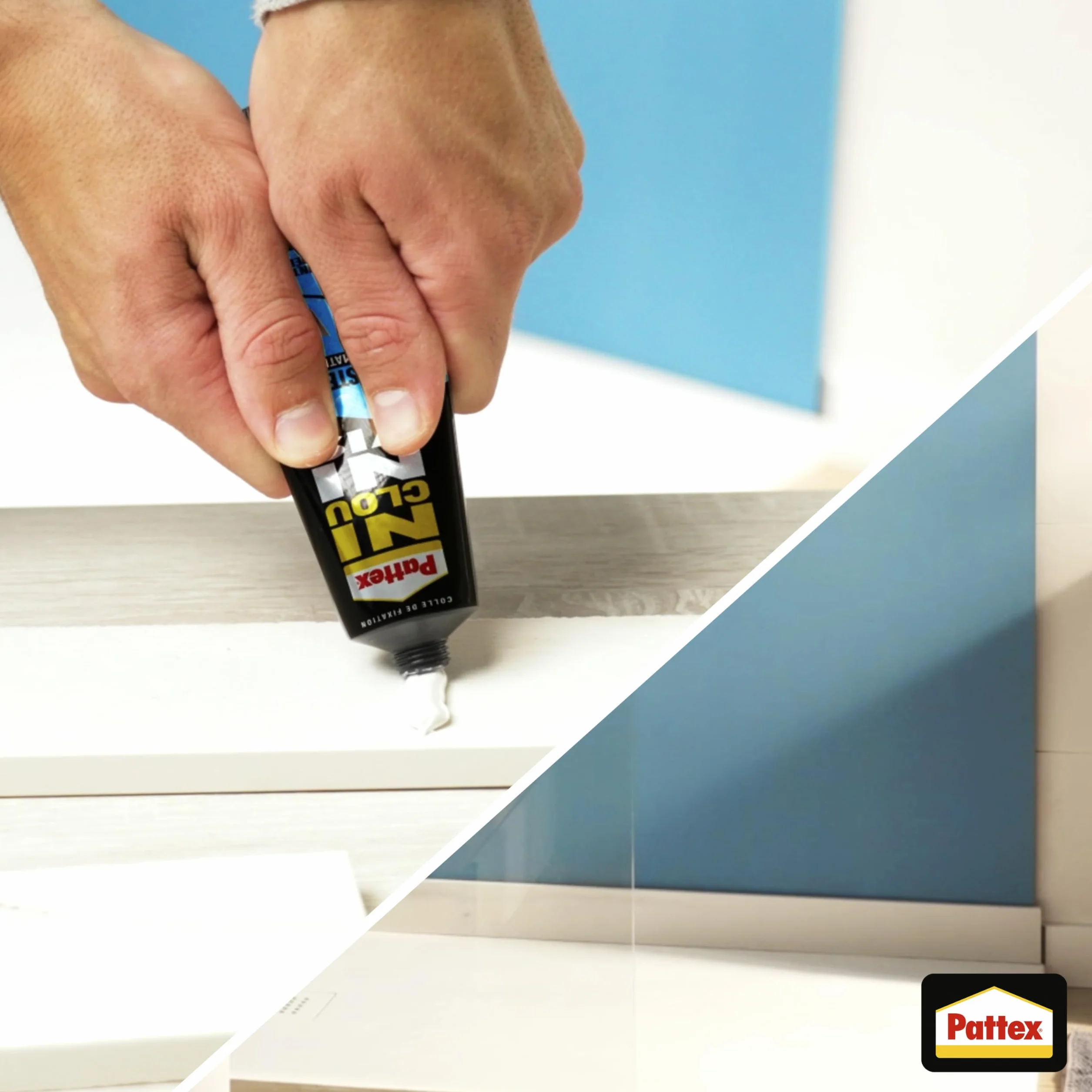 Pattex - Colle Ni Clou Ni Vis Résiste à l'Eau Multi-Matériaux (tube de 142 g) – Colle de fixation à maintien immédiat pour intérieur & extérieur – Mastic blanc flexible et repositionnable