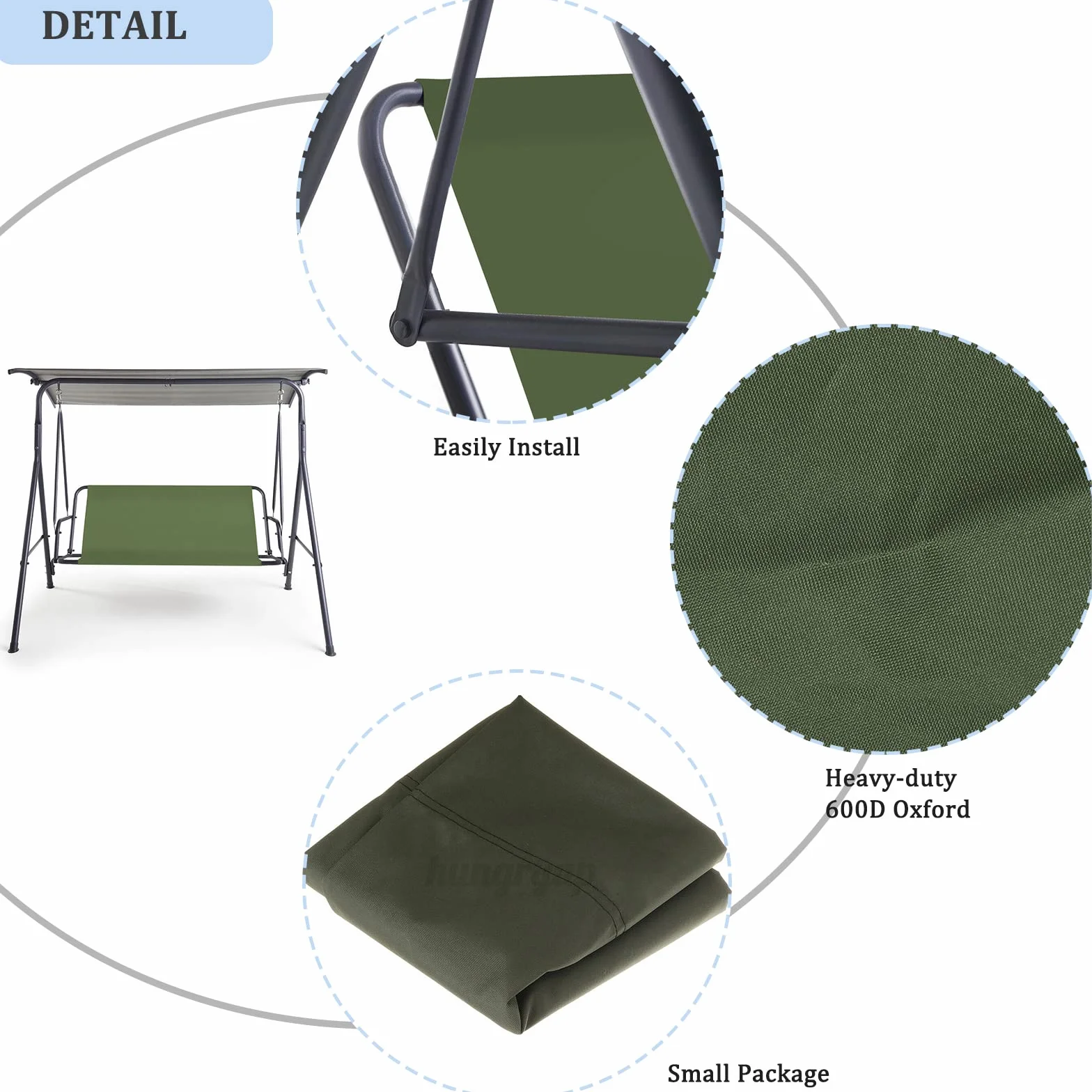 Housse de rechange balancelle jardin Oxford 600D 113x47x47 cm vert