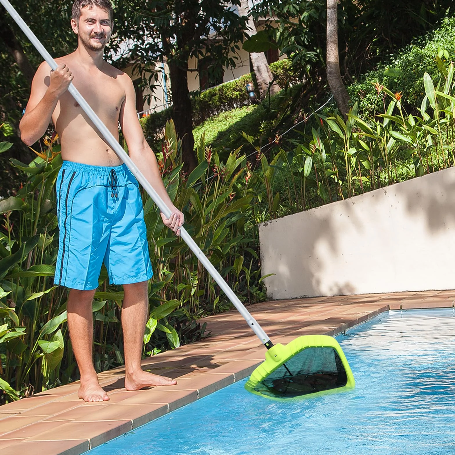 Épuisettes de Surface Filet de Fond Piscine Professionnel Grand Capacité Ramassage Feuilles sans Perche Vert