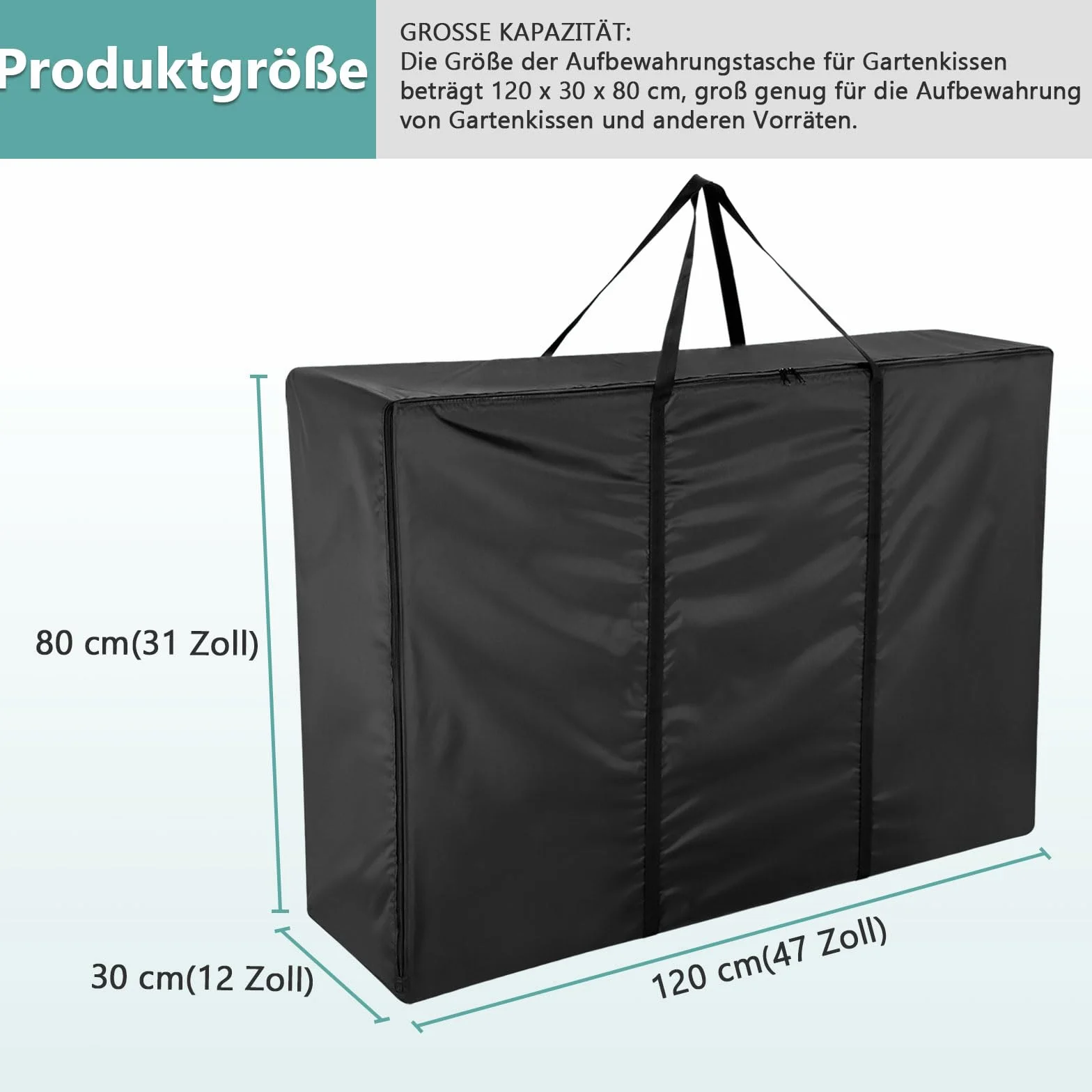 Sac de rangement de jardin imperméable 420D pour coussins 120 x 30 x 80 cm Noir