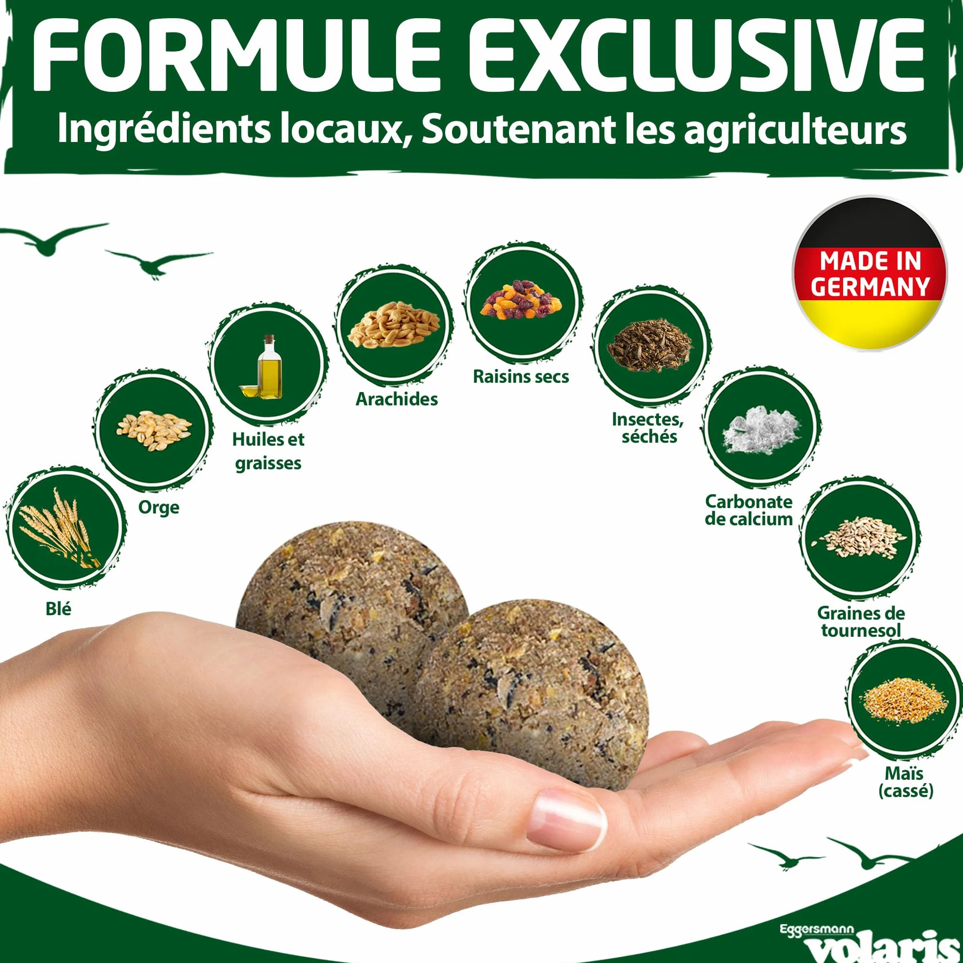 Eggersmann Volaris Boules de Graisse sans Filet 9 kg Lot de 100 pour Oiseaux Sauvages