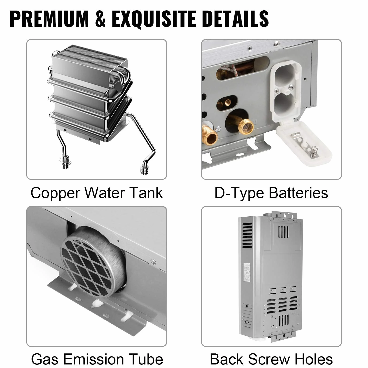 Chauffe-eau à Gaz 12LPM 24KW Inoxydable Pression d'eau Ultra basse Camping-car