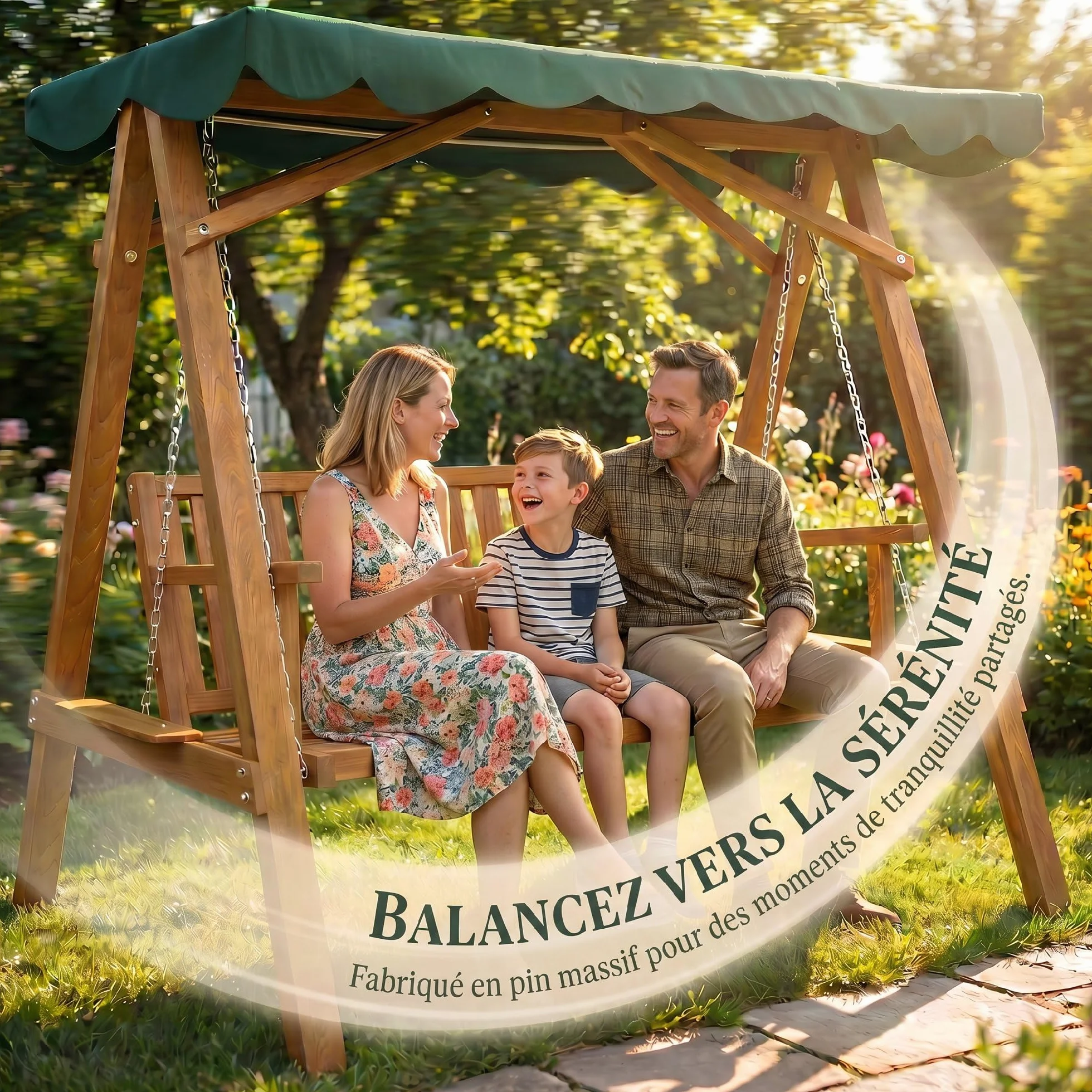 Outsunny Balancelle de Jardin 3 Places Toit imperméabilisé 360 Kg Bois de pin Vert