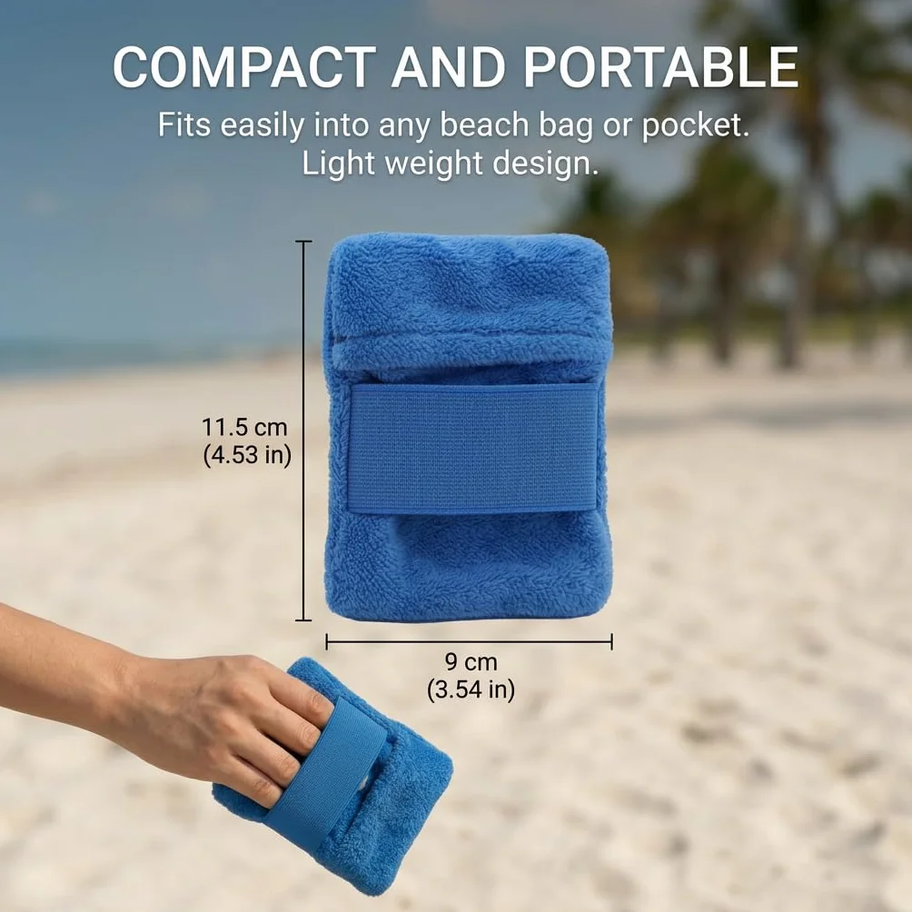 Ensemble 2 Pièces pour Éliminer Le Sable de Plage Brosse à Sable avec Gant Doux, Nettoyant à Sable Réutilisable et Sac de Rangement Accessoires de Plage pour Vacances et Camping