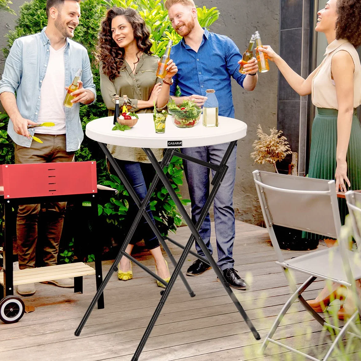 Casaria Table Haute de Bar Pliante Mange-Debout Ø 72 cm Blanc Hauteur 110 cm