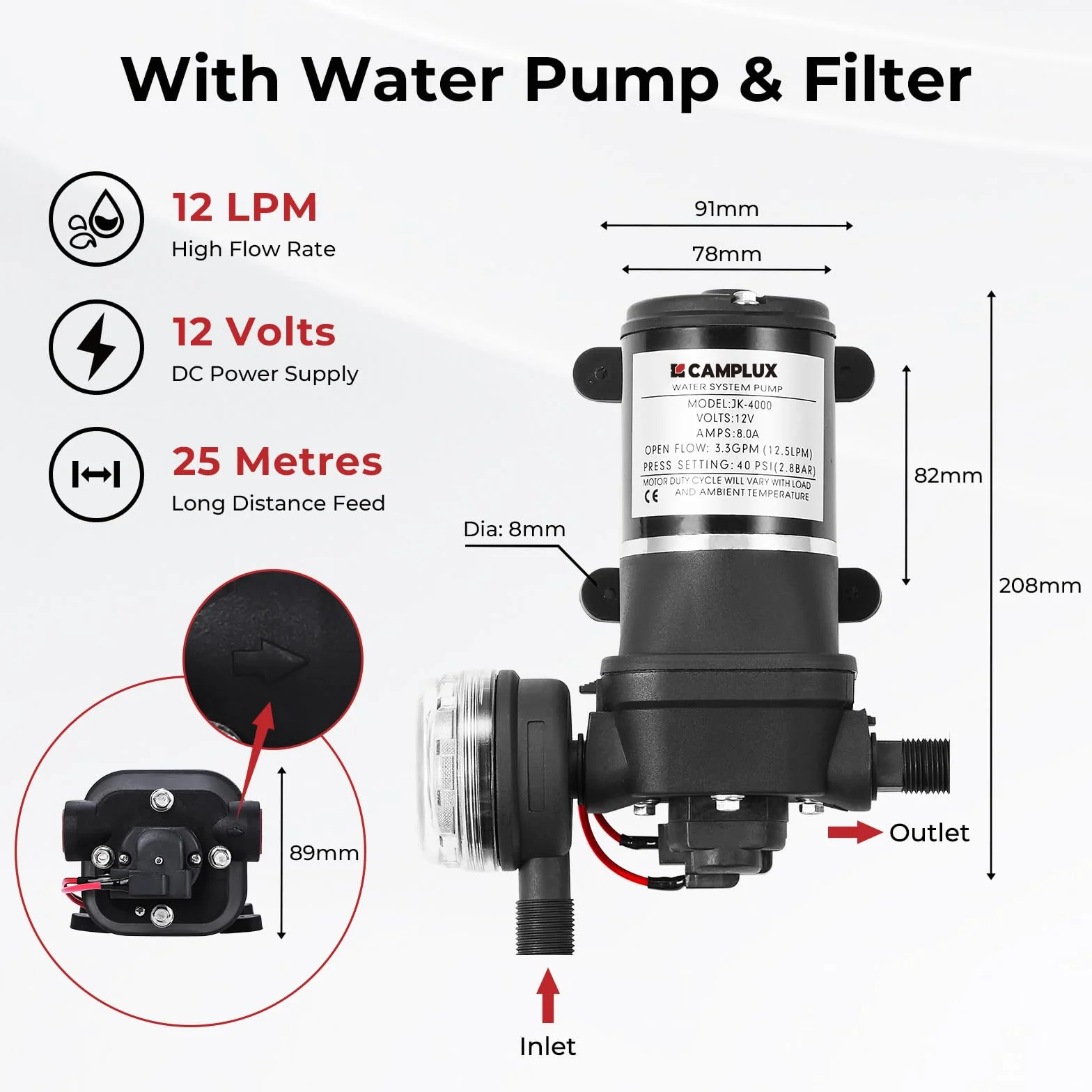CAMPLUX F10 Pro Chauffe-Eau à Gaz 10L Portable Pompe à Eau Butane/Propane 28-37mbar Douche Extérieure Camping Caravaning