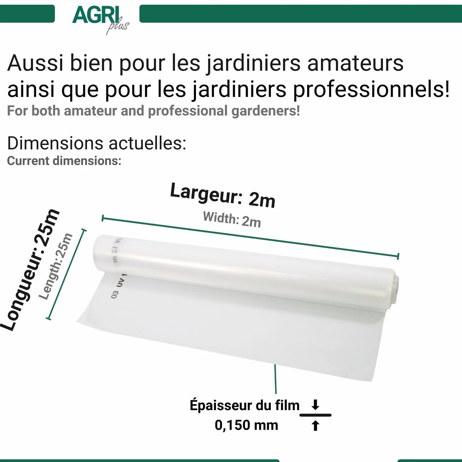 AGRI plus Film de Serre 2 x 25 m bâche de Protection résistant aux UV 0,150 mm