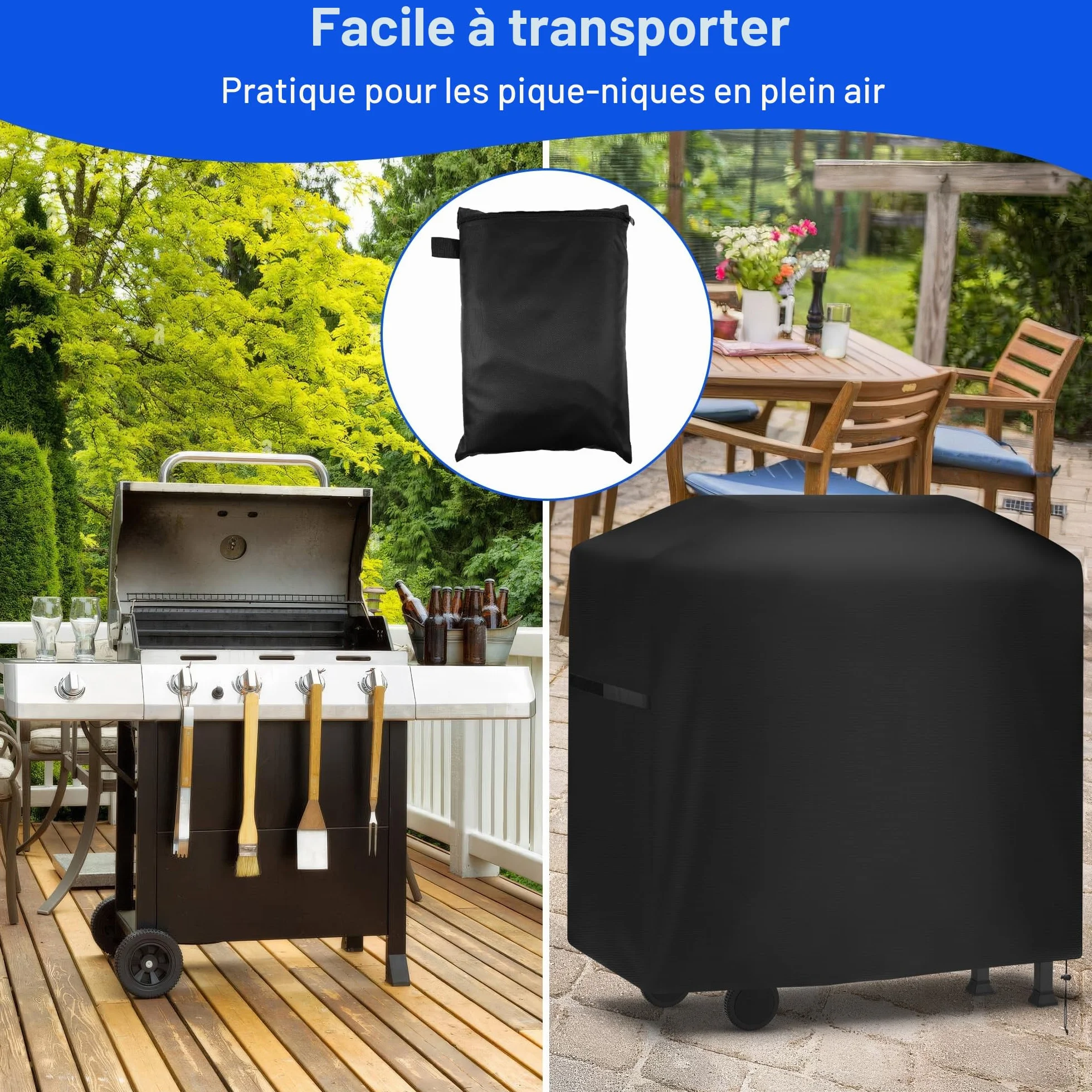 Housse Plancha Exterieur Imperméable 420D Oxford Anti-UV Barbecue Gaz avec Sac de Rangement 117x66x117cm
