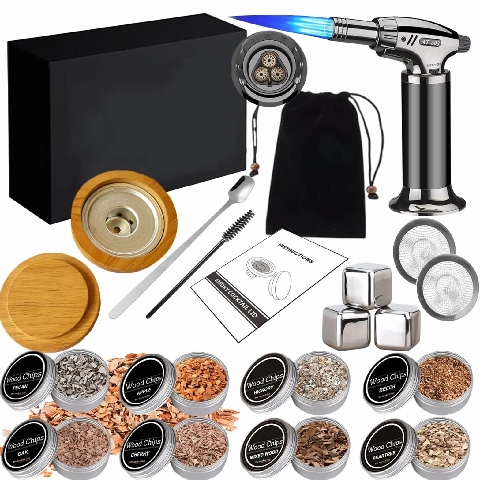 Kit Fumoir Whisky Nostalgia Smoker pour Boissons, Bourbon, Steak, Poisson et Fromage - Infusion de Fumée