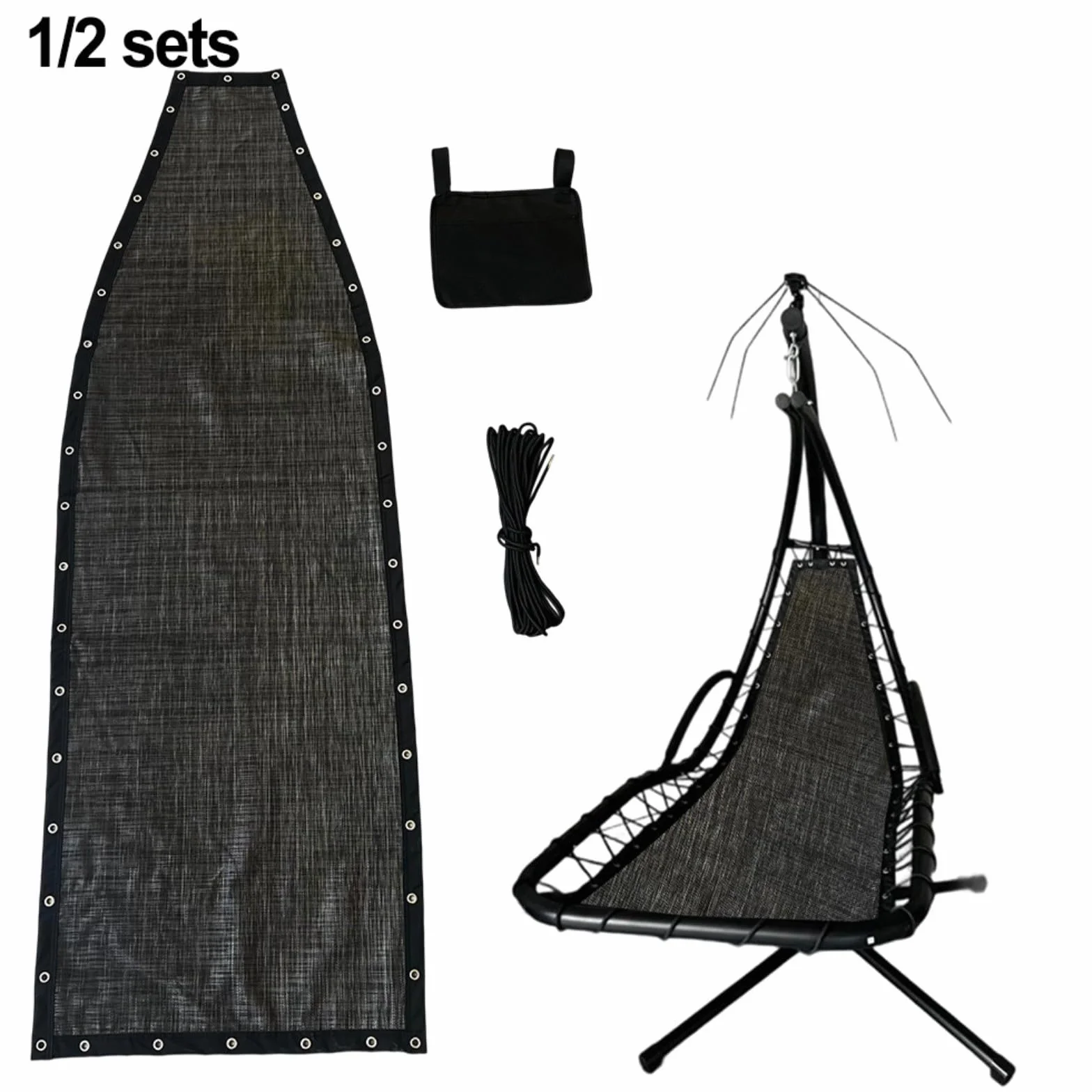 Balancelle de rechange tissu textilène 64 x 197 x 23 cm grise noire 1 pièce
