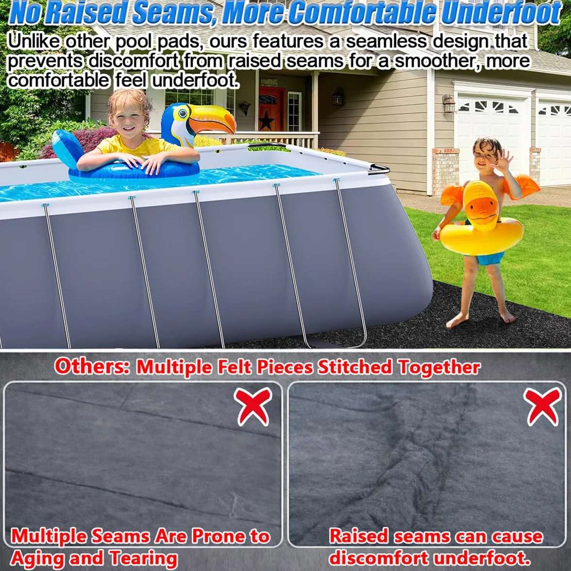 Tapis de piscine plus épais 3 x 5 m pour piscine hors sol, rectangulaire, double densité, résistant aux perforations, noir