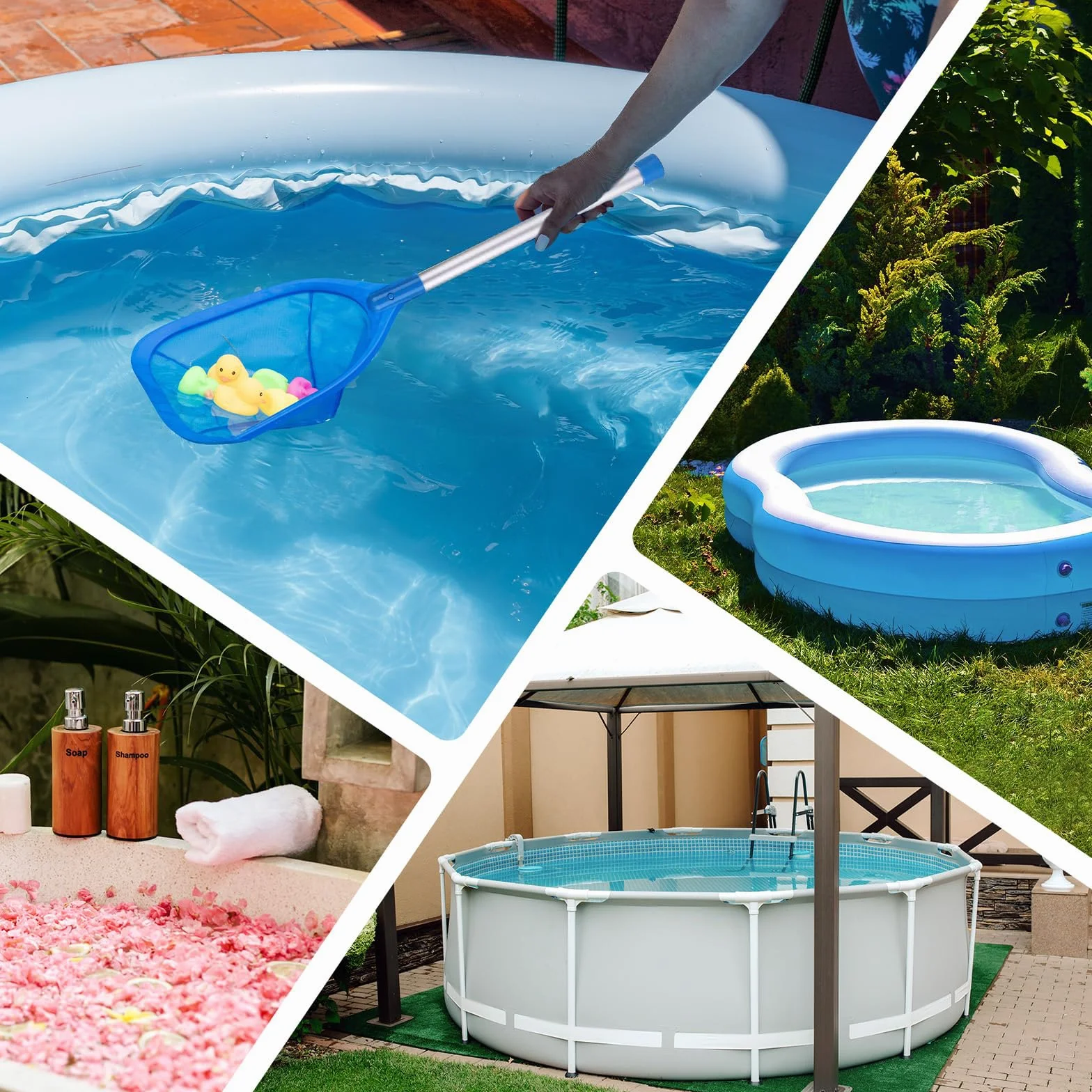 Épuisette de Piscine 62 cm Filet 15 cm Aluminium pour Nettoyage Feuilles Débris Bleu