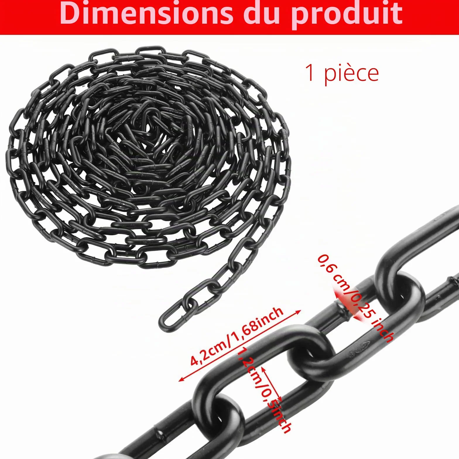 WOPPLXY Chaine Acier en Acier au Carbone, Chainette Metal 6 m φ6 mm, Chaîne de Clôture pour Chaises Hamacs, Clôtures, Hamacs (Noir)