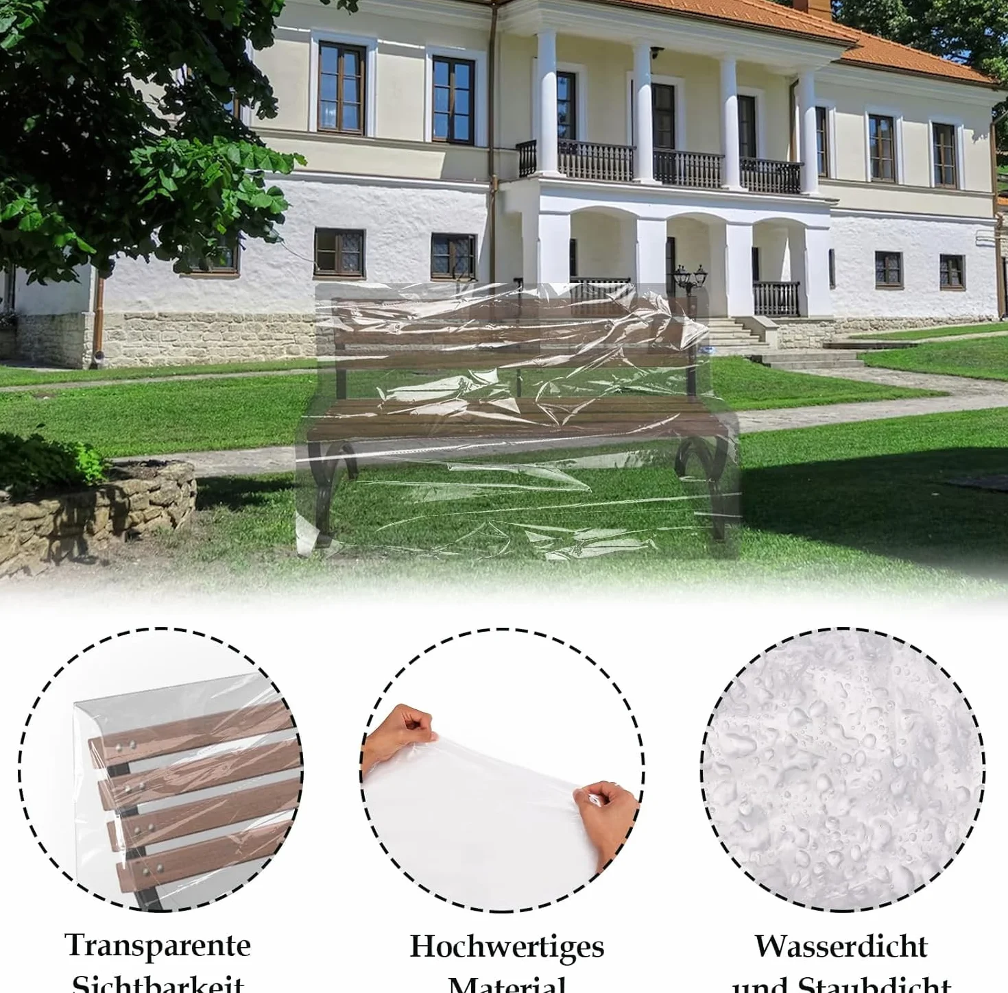 Housse de protection pour banc de jardin 160 x 80 x 75 cm Transparent Résistante aux intempéries