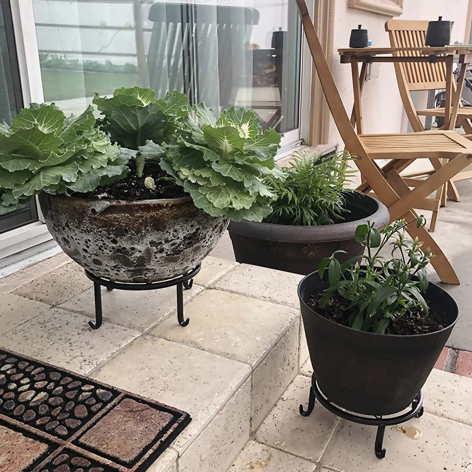 Supports de plantes en métal robuste lot de 5 pour pot de fleurs intérieur extérieur antirouille