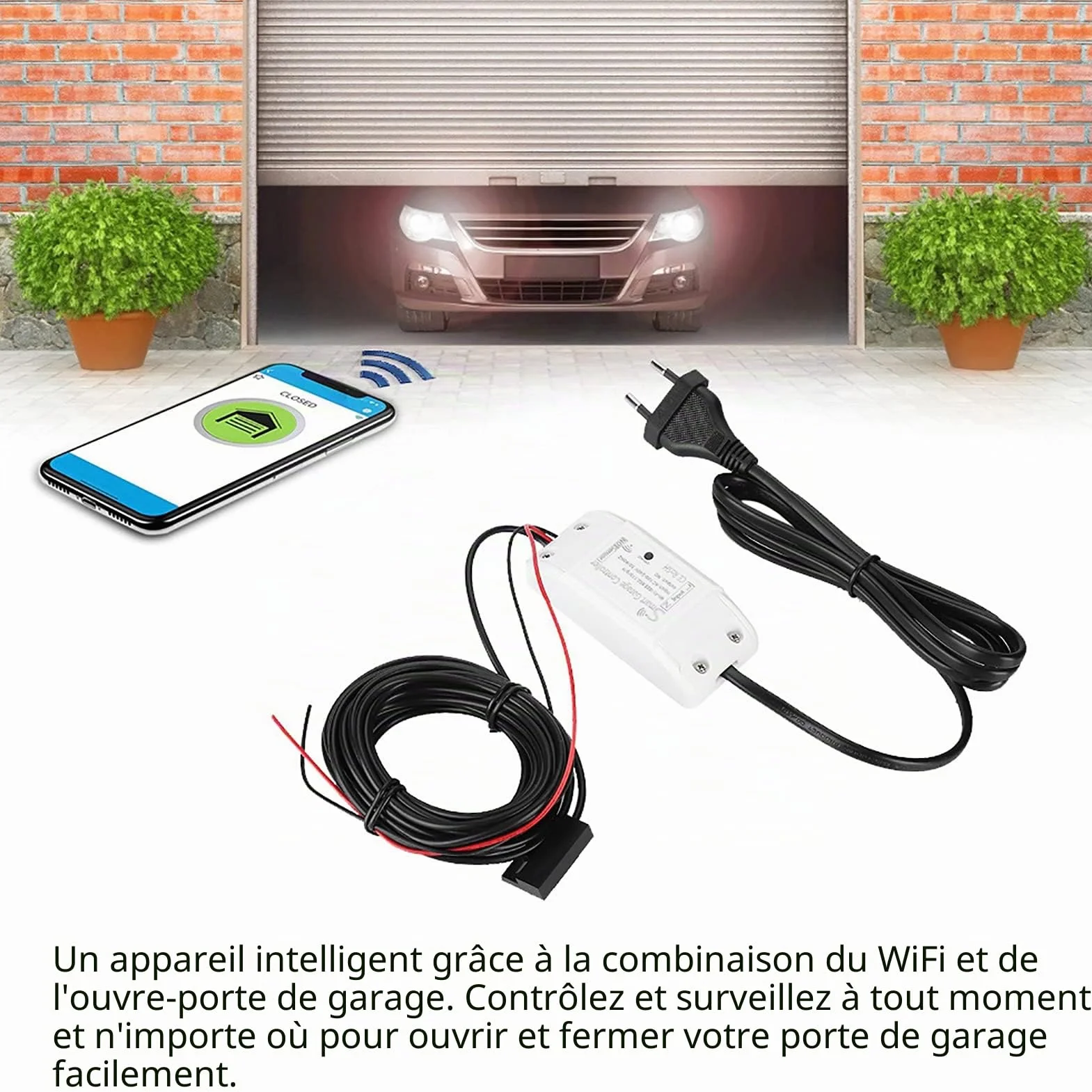Ouvre-porte de garage WiFi 2.4G, télécommande de porte de garage de surveillance d'application, pour l'application IFTTT Smart Life/pour Android IOS Téléphonique