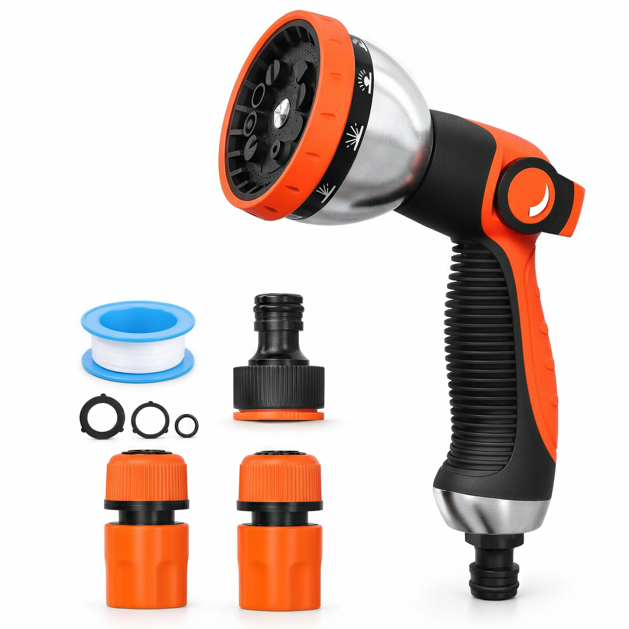 Pistolet Arrosage Jardin 10 Modèles Réglables Pulvérisateur Multifonctionnel Orange