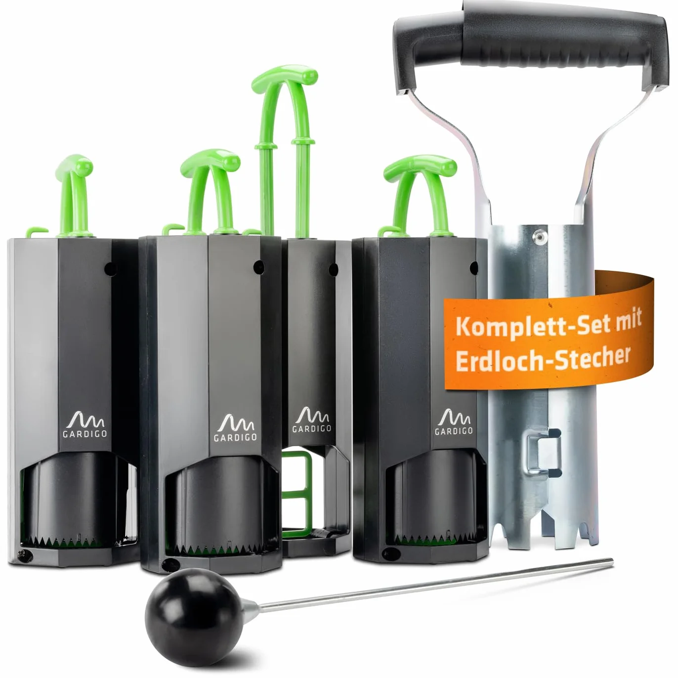 GARDIGO® Piège à Campagnols Kit Complet - 4 Pièges Réutilisables avec Détecteur de Trous et Répulsif Rongeurs
