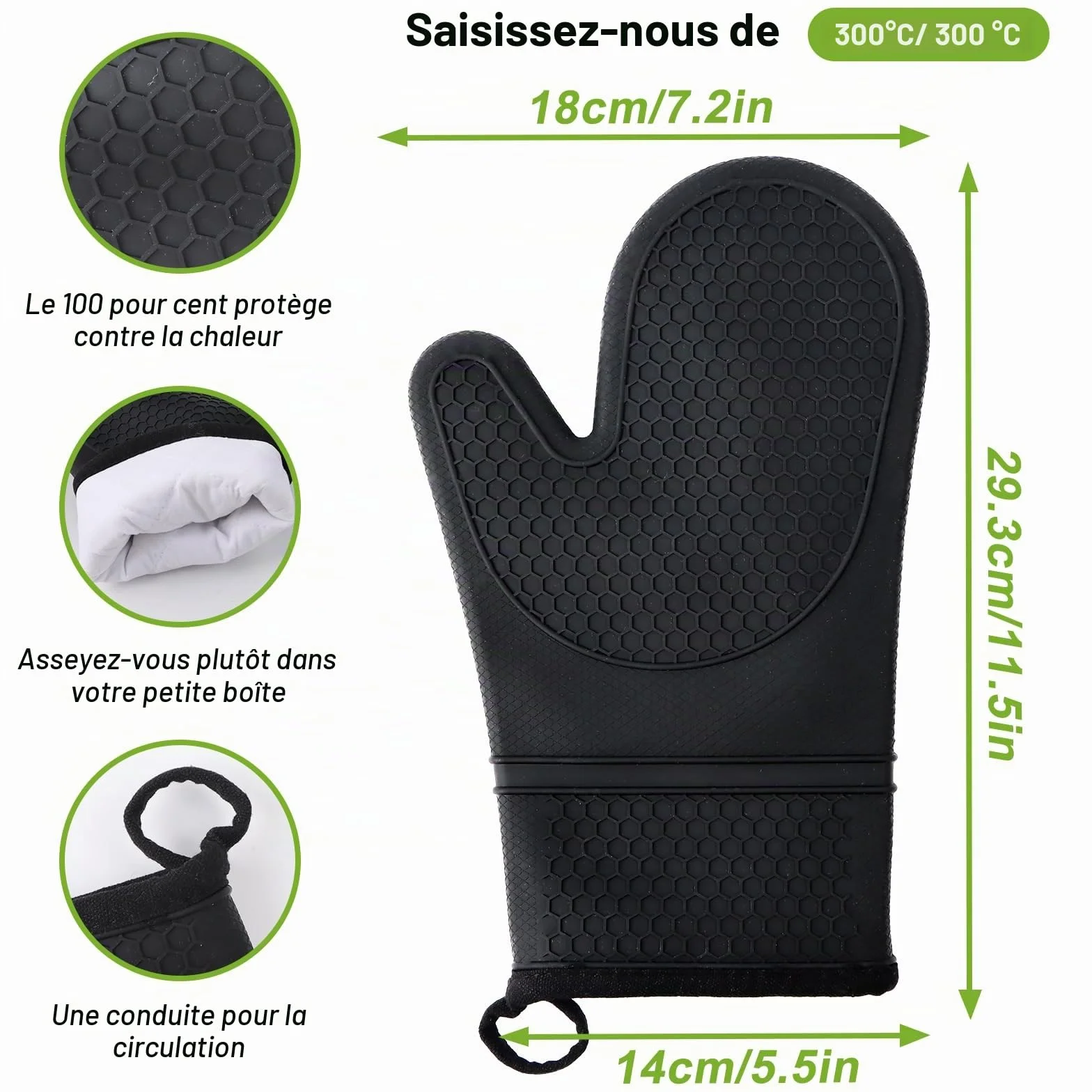 Gants de four résistants à la chaleur 300°C, set de 2 maniques silicone pour cuisine BBQ