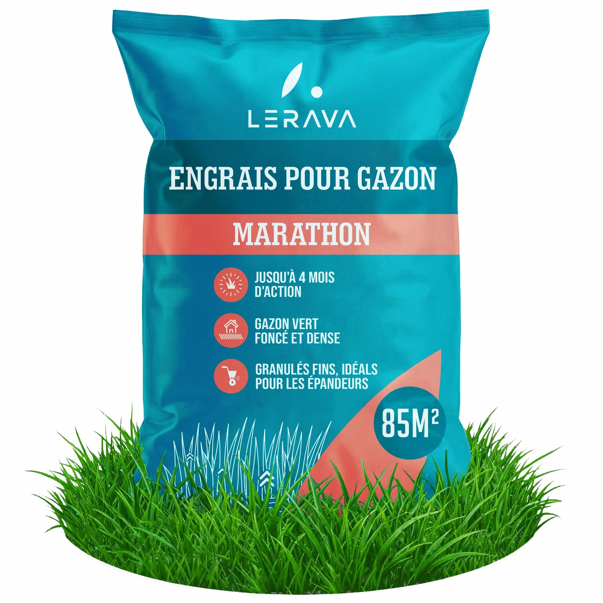 LERAVA Engrais Gazon Printemps Marathon NPK libération lente anti mousse – Fertilisant pelouse azote