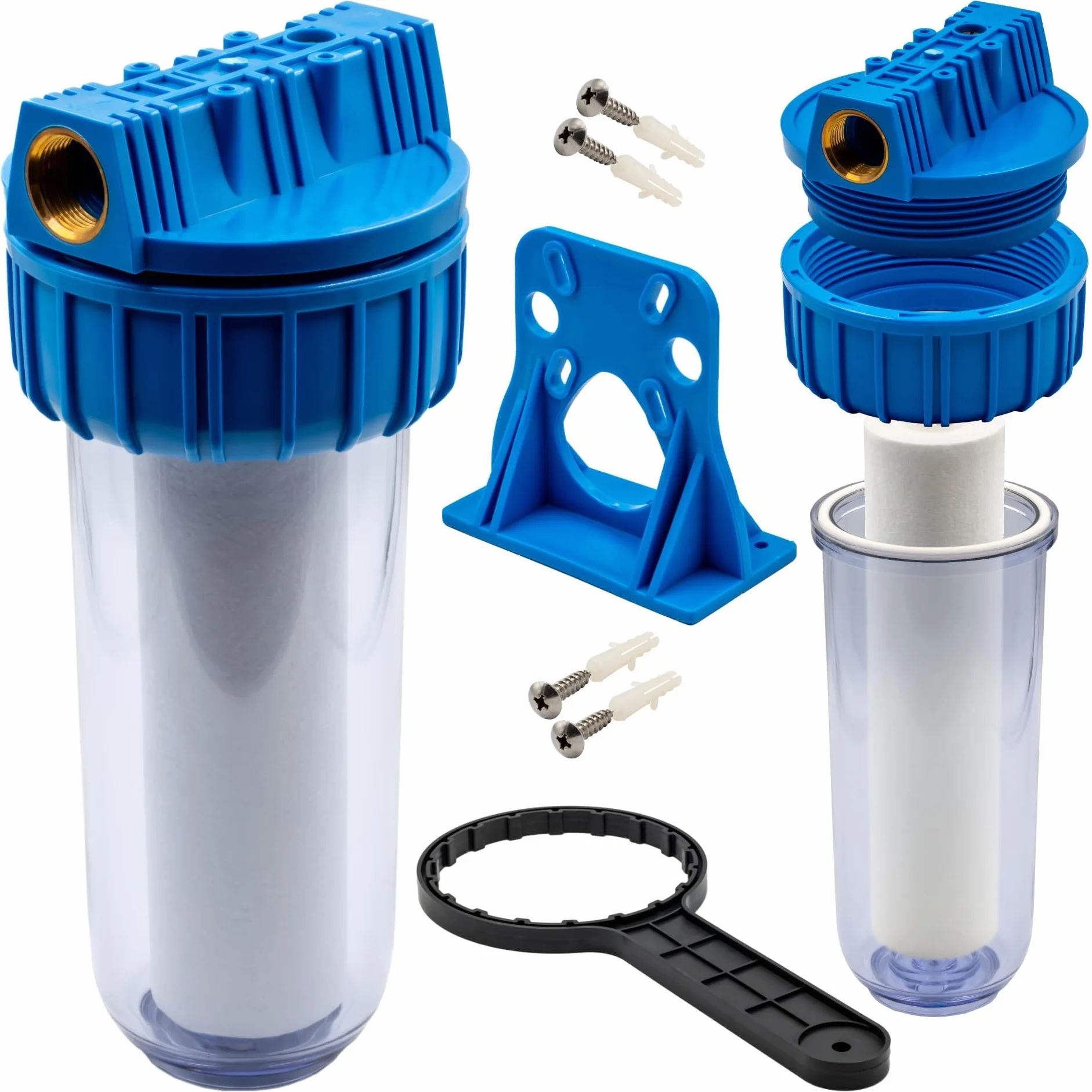 Filtre à eau 1" Cartouche remplaçable 8 bar Kit complet avec clé et support Filtration sédiments impuretés