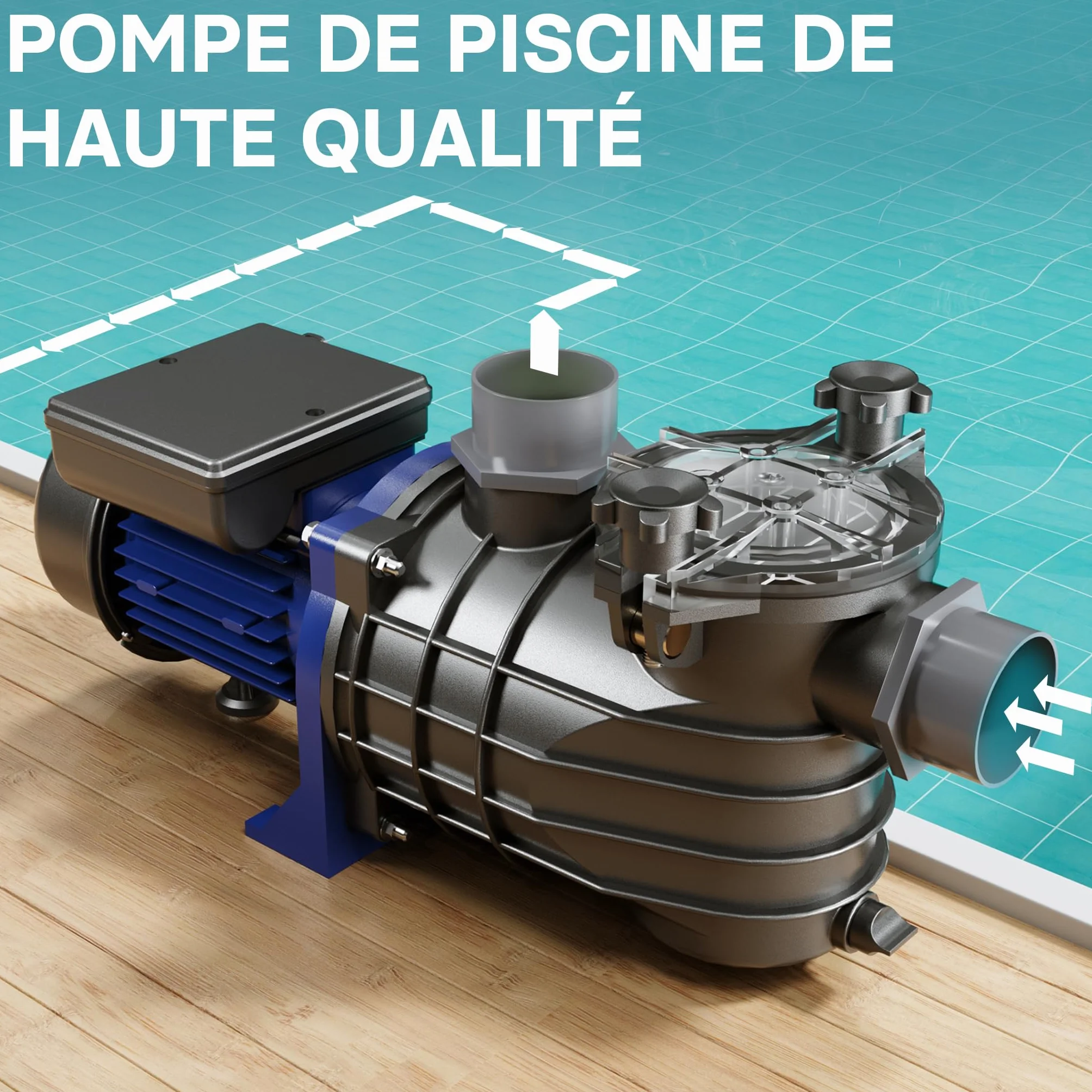 Pompe piscine 180 W Débit 10800 l/h Hauteur refoulement 8 m Filtration Eau