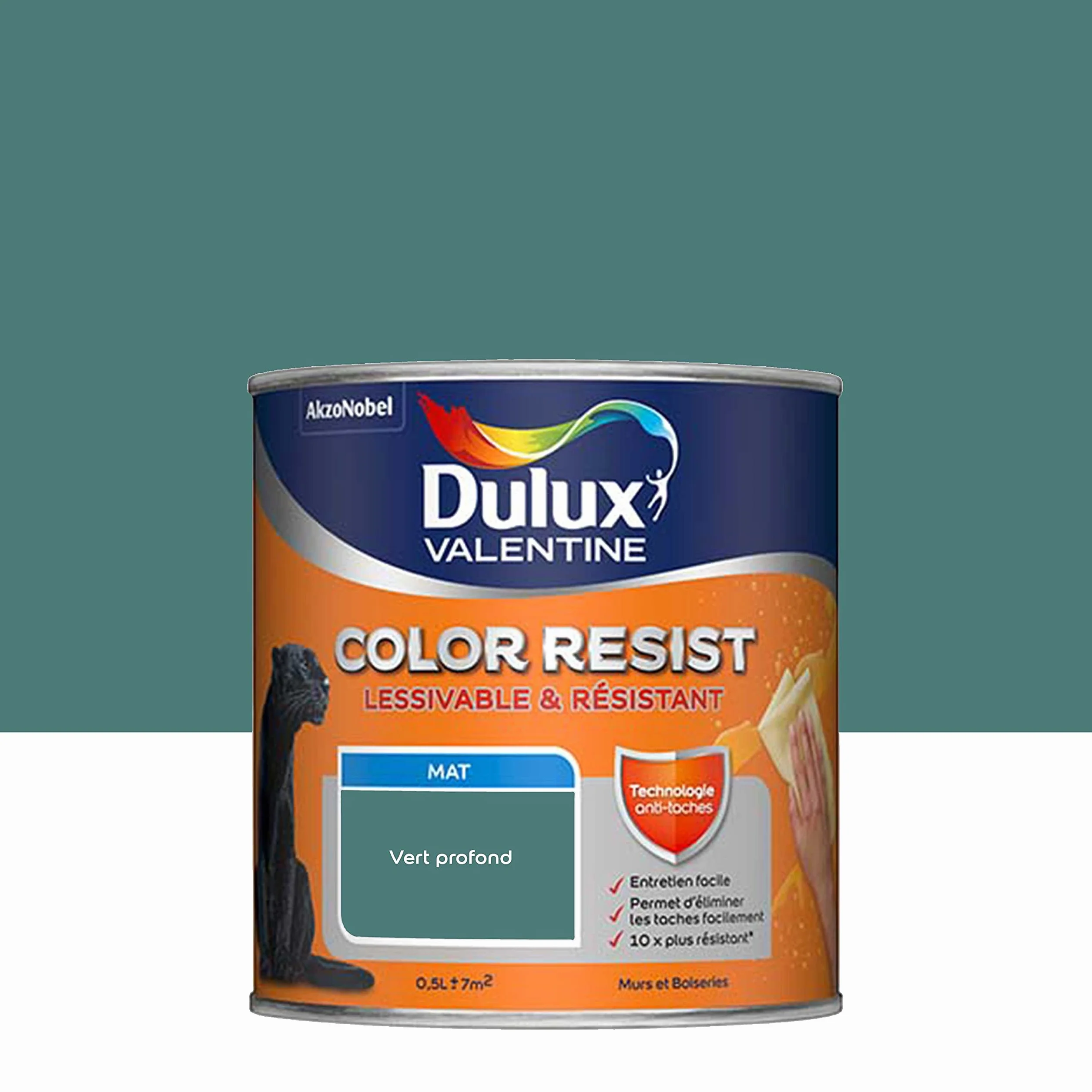 Dulux Valentine Color Resist Pièces à Vivre - Peinture Intérieure Murs, Plafonds, Boiseries - Lessivable et Résistante - Couleur : Vert Profond - 0,5 L