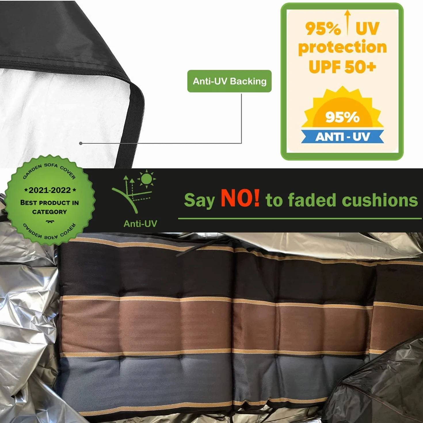 Enzeno Sac de rangement pour coussins de jardin 420D Oxford imperméable anti-UV 160x80x75 cm noir