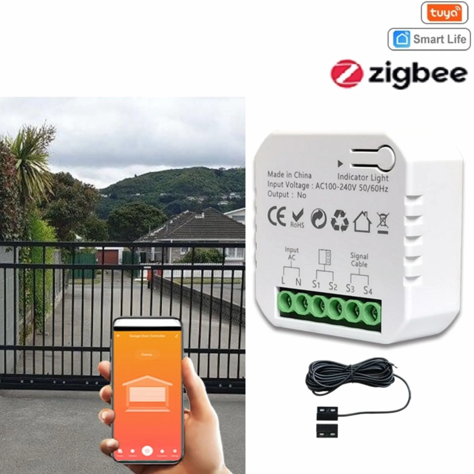 Ouvre-Porte de Garage Connecté WiFi, Ouvre-porte de garage intelligent pour TUYA Smart Garage Door Opener Télécommande Kits Smart Module pour Portail Coulissant